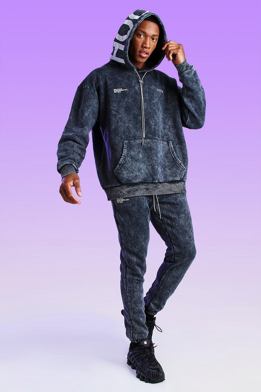 Black Oversized Acid Wash Gebleekte Official Hoodie Met Capuchonprint image number 1