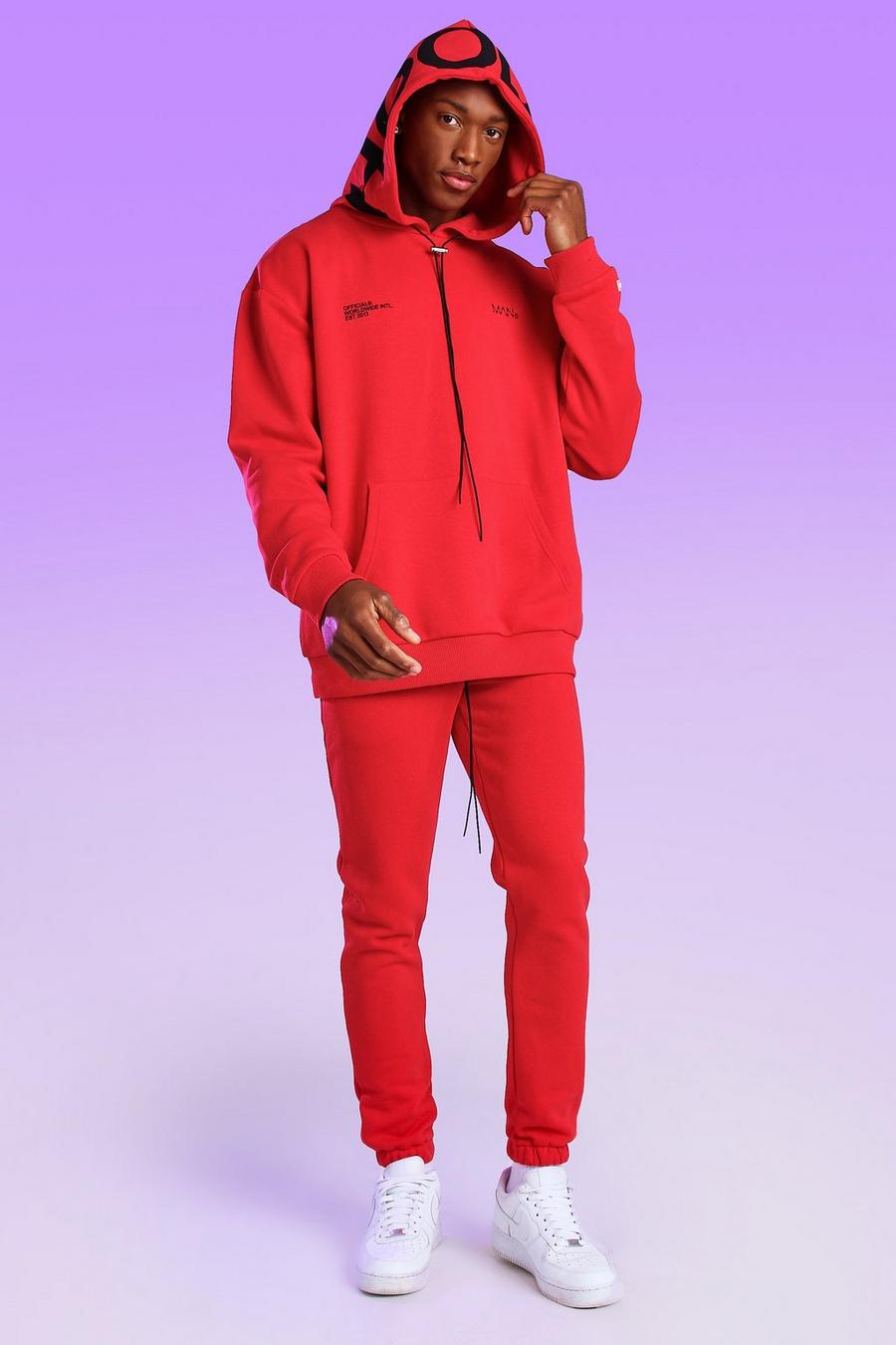 Red Oversized Official Hood Print Hoodie image number 1