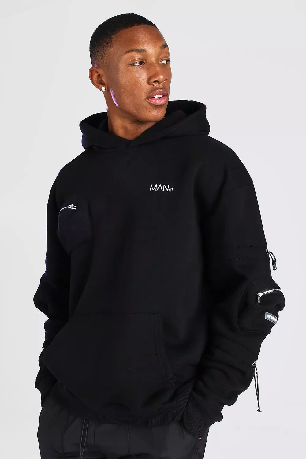 Oversized Man Cargo Hoodie With Bungee Cord