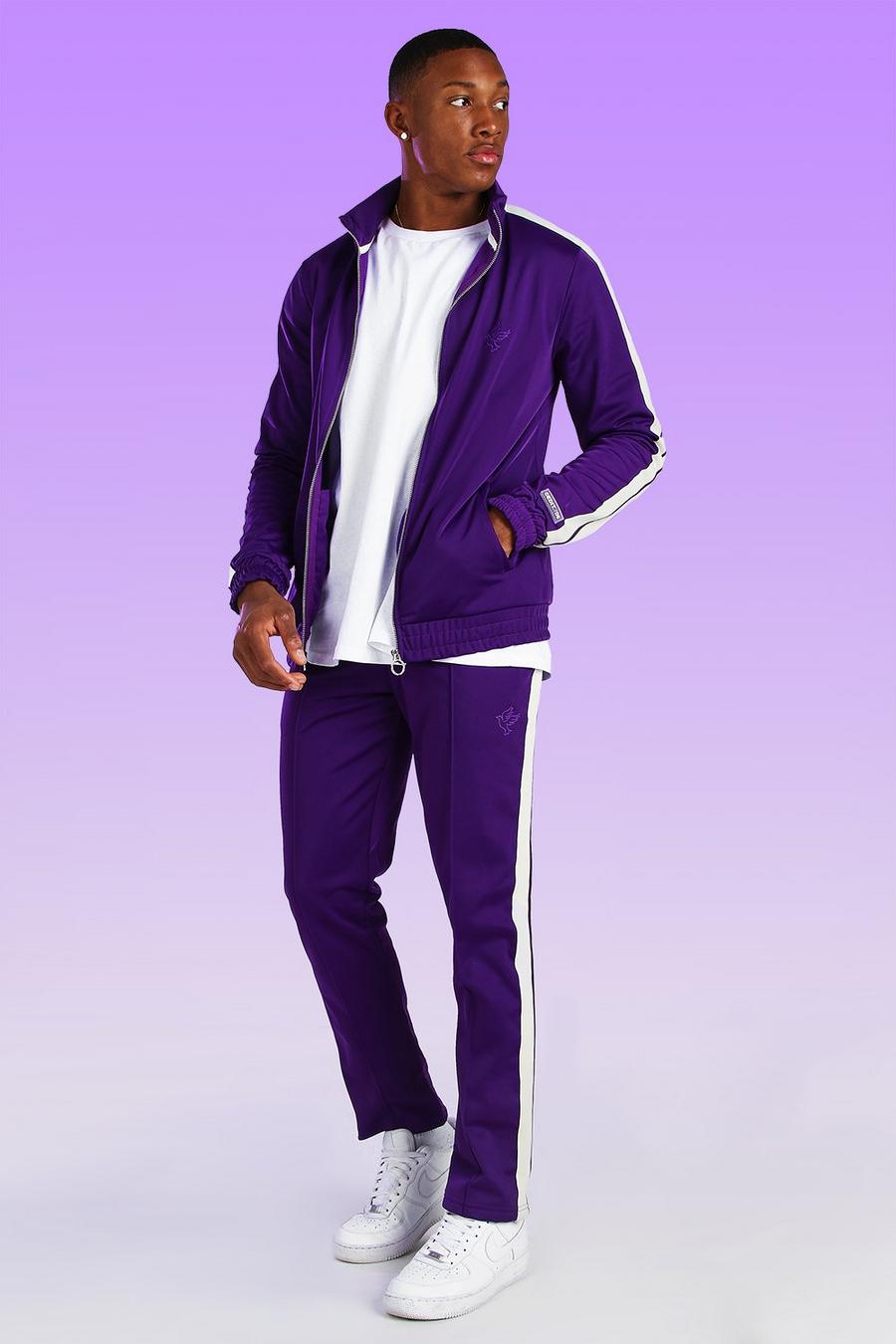 Dove Embroidered Tricot Track Top With Side Tape, Purple image number 1