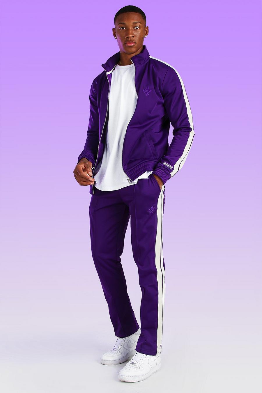 Purple Geborduurde Tricot Joggingbroek Met Zijstreep En Duif image number 1