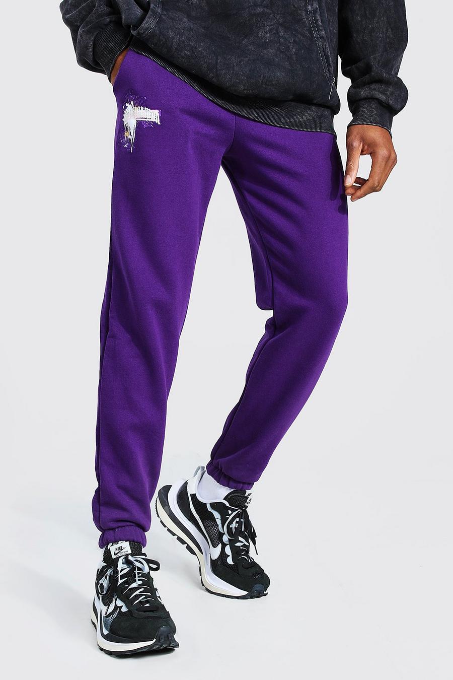 Purple MAN Joggers i manchester med ledig passform och dragsko image number 1