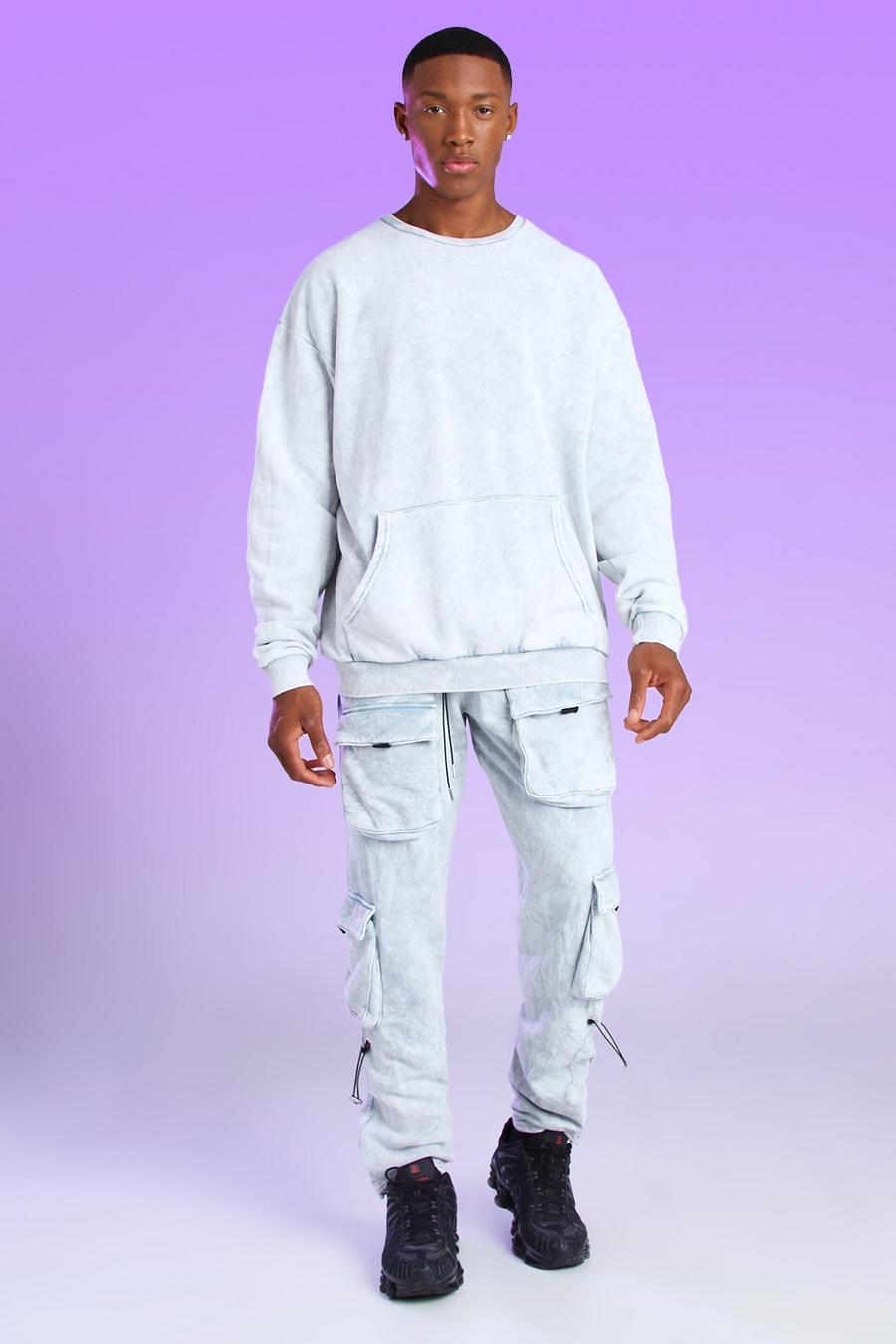 Light grey Oversize stentvättad sweatshirt med cargoficka image number 1