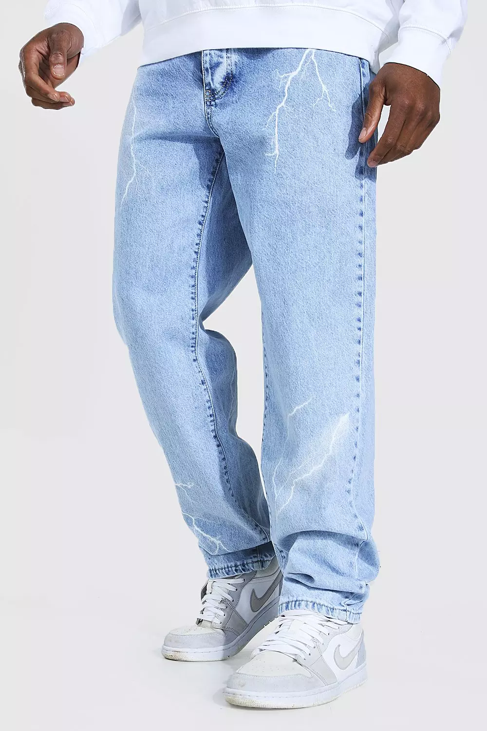 Ice blue Relaxed Fit Lightning Print Jean alternative image