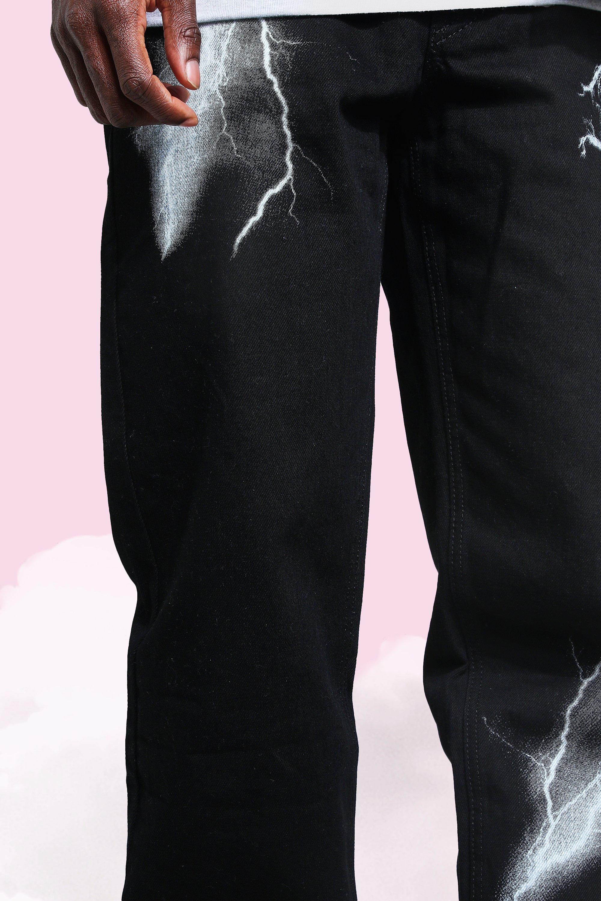 lightning print straight leg jeans