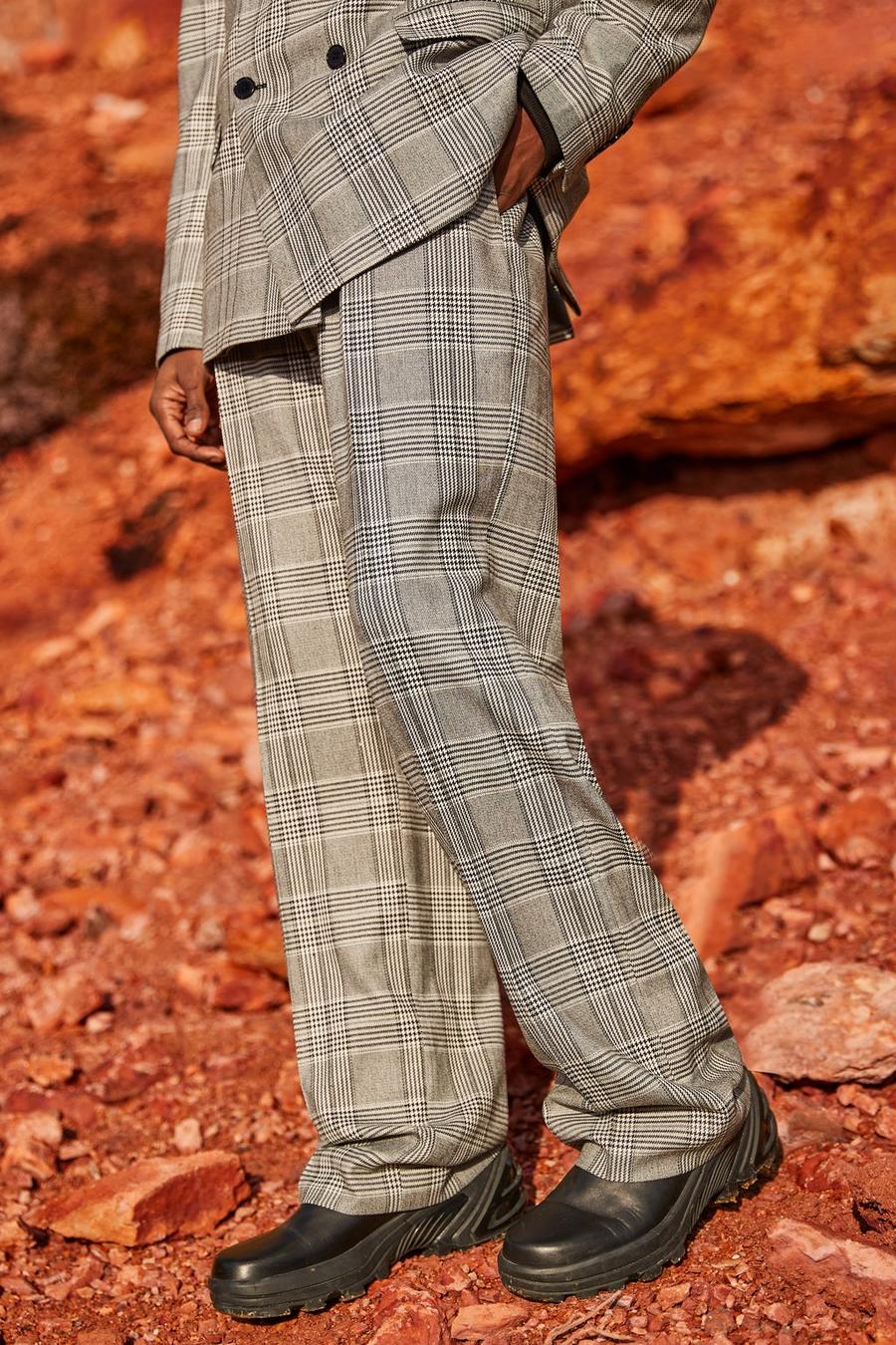אפור מכנסיים משובצים בגזרה משוחררת ובסגנון שימושי Official image number 1