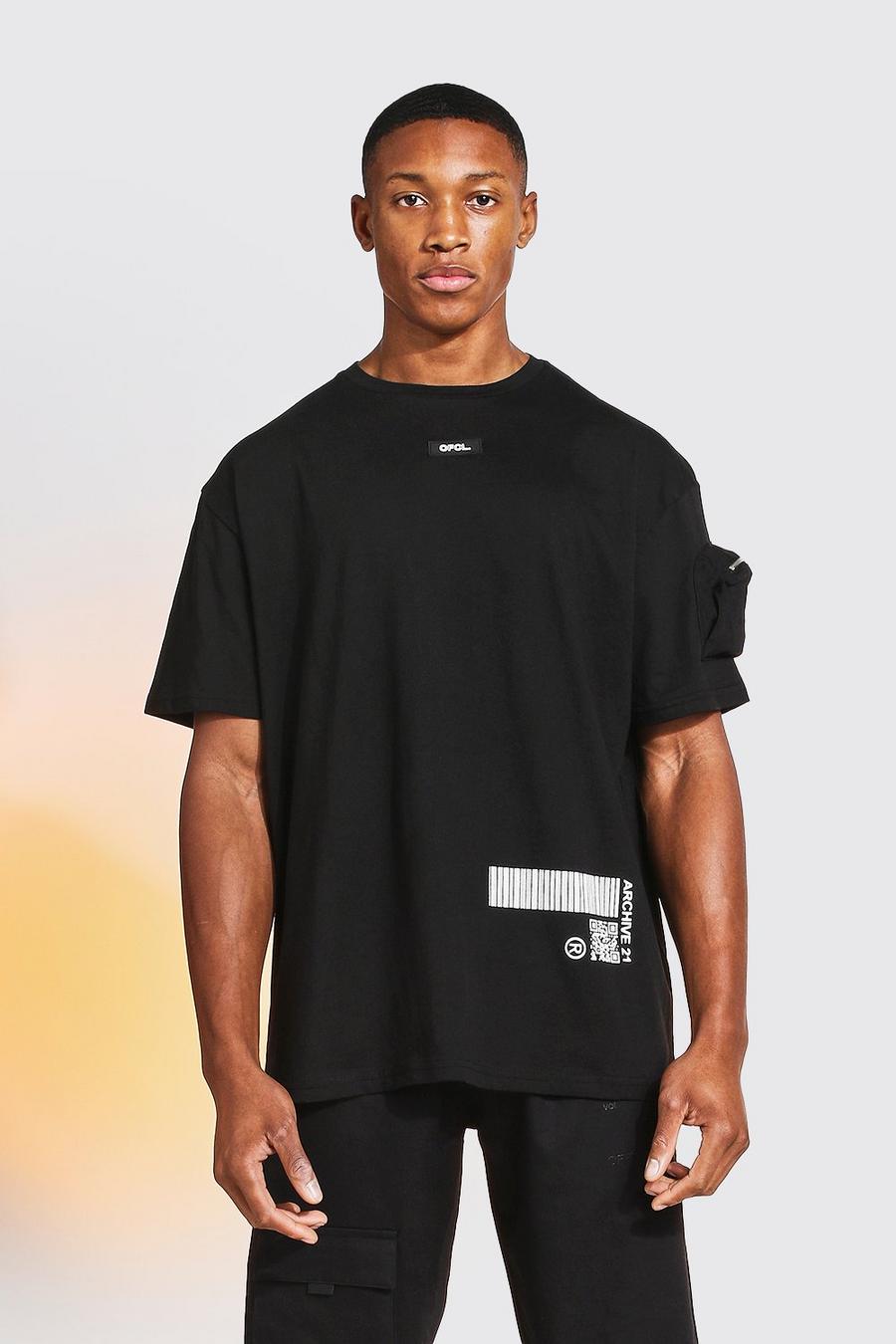 Loose-Fit Utility-T-Shirt mit Print hinten, Schwarz image number 1
