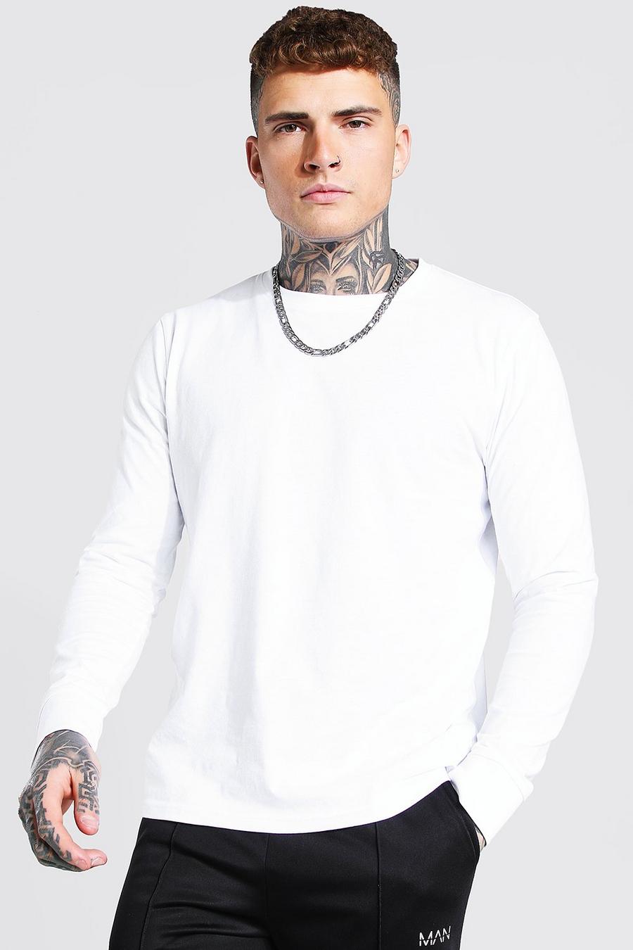 White Basic Långärmad t-shirt med rund hals image number 1