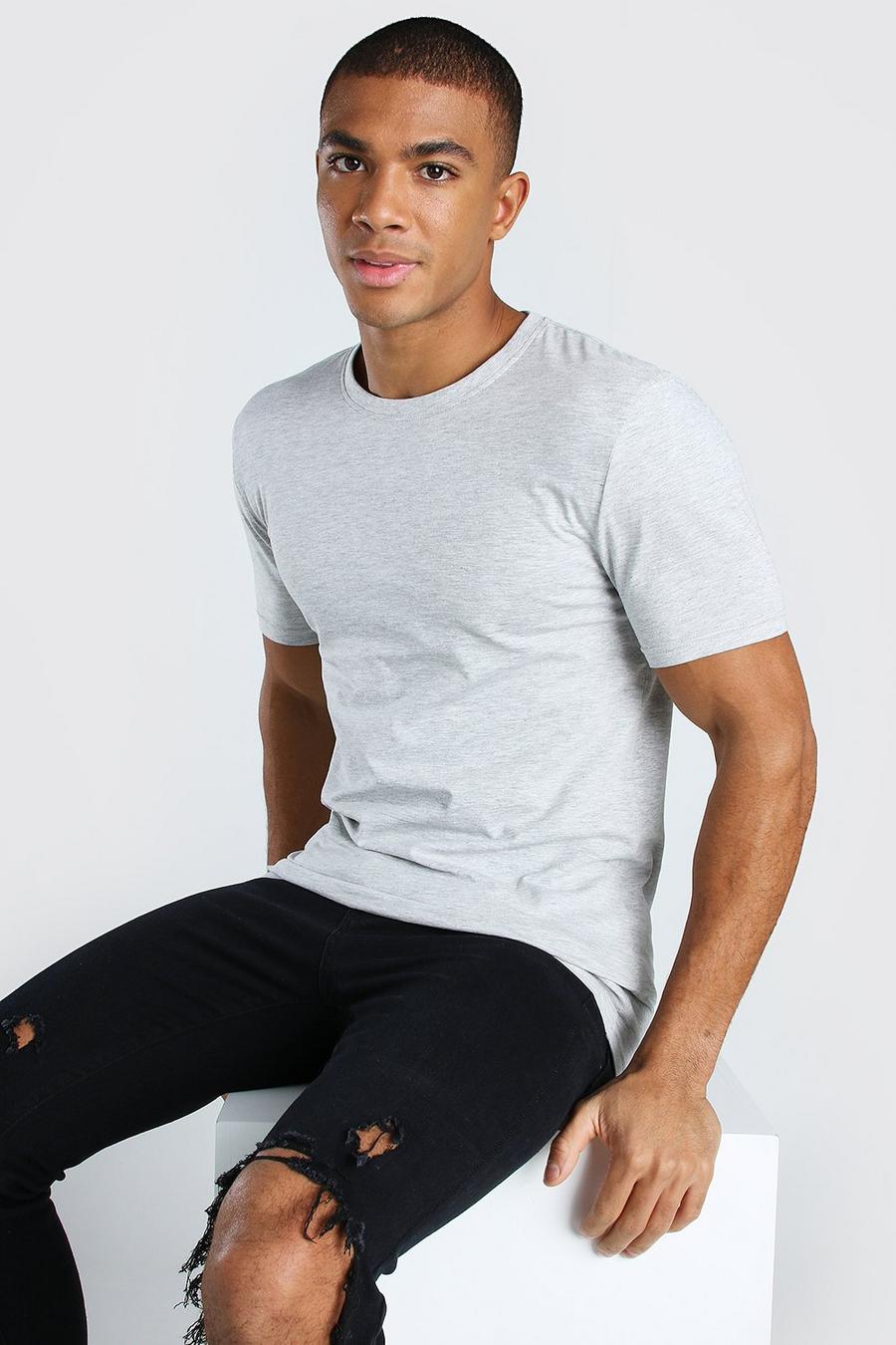 Grey T-shirt i muscle fit med rund hals image number 1