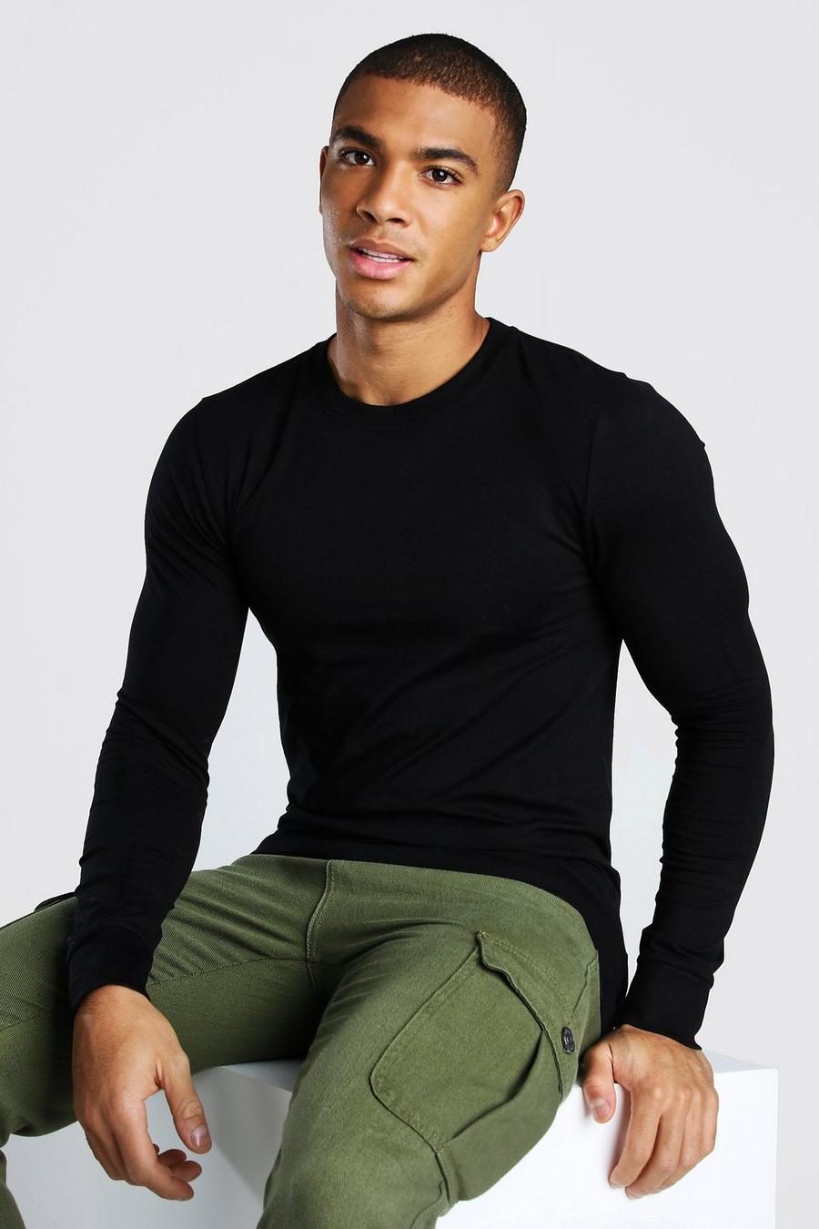 Black Muscle Fit Long Sleeve T-Shirt image number 1