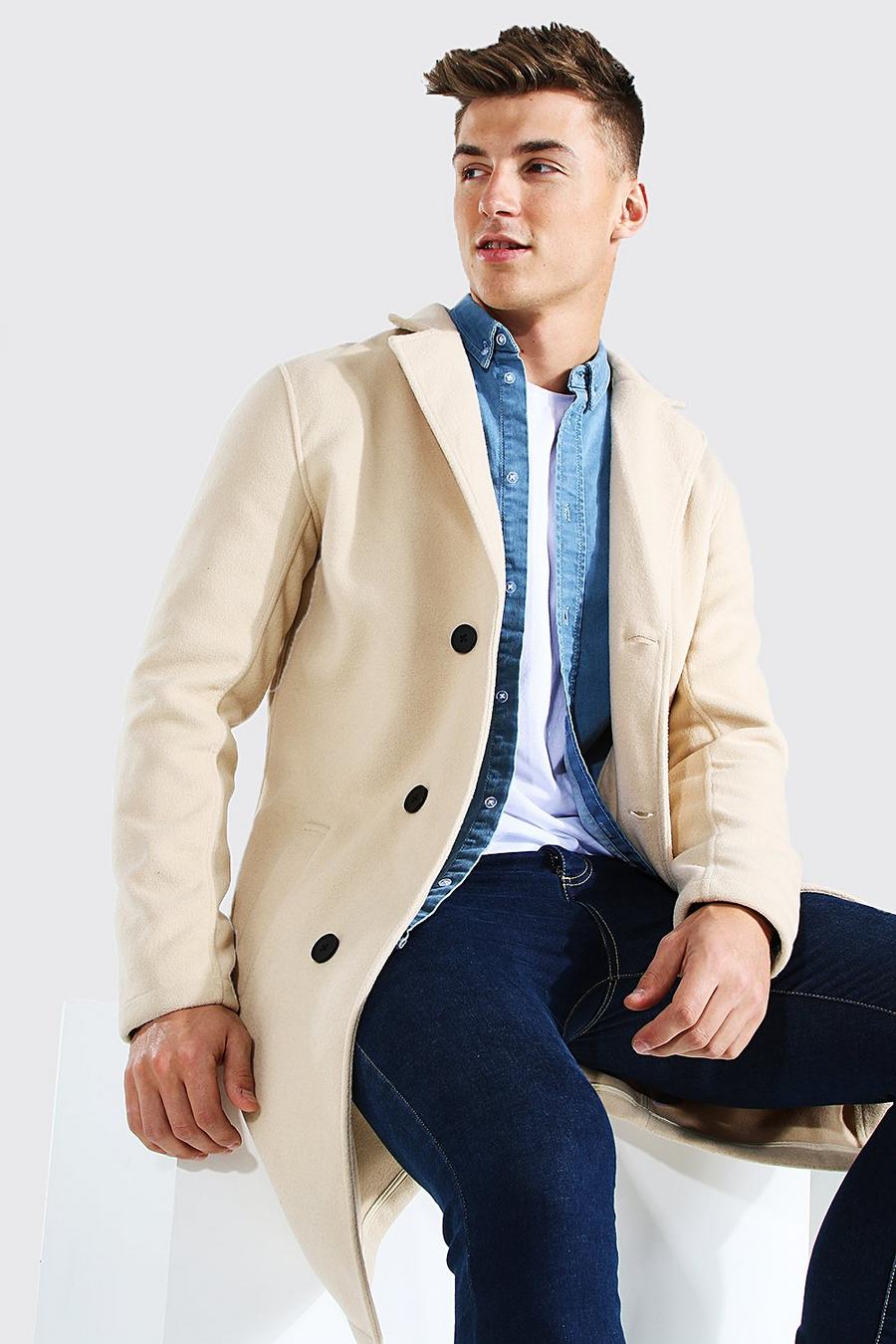 Beige Single Breasted Wool Mix Overcoat image number 1
