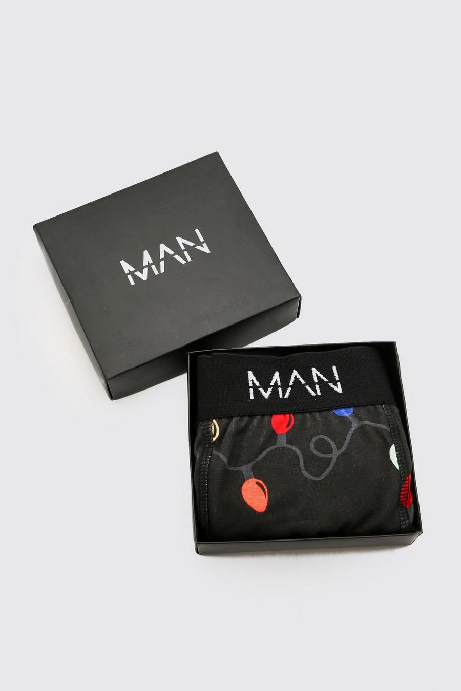 Black MAN Christmas Lights Gift Boxed Boxers image number 1