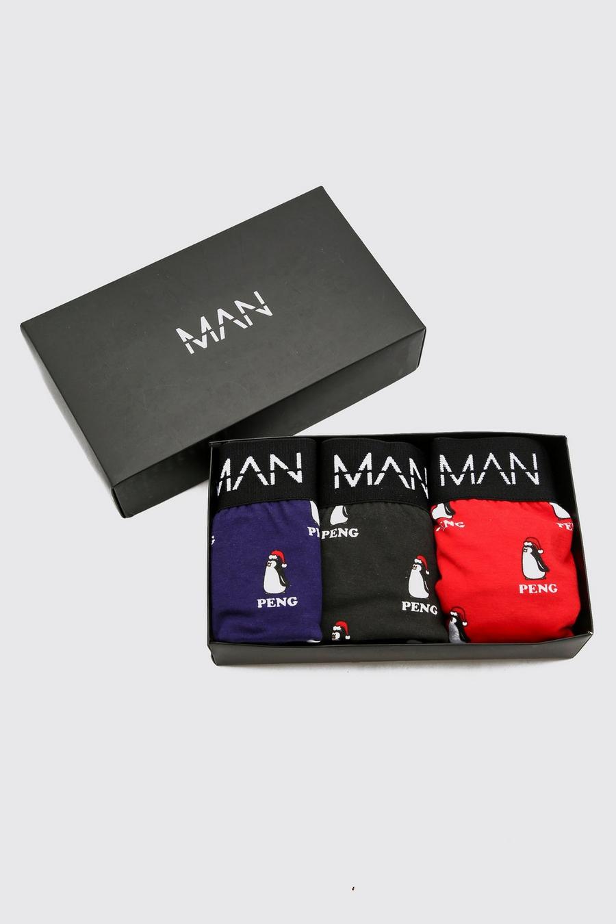 Multi MAN 3 Pack Penguin Gift Boxed Boxers image number 1