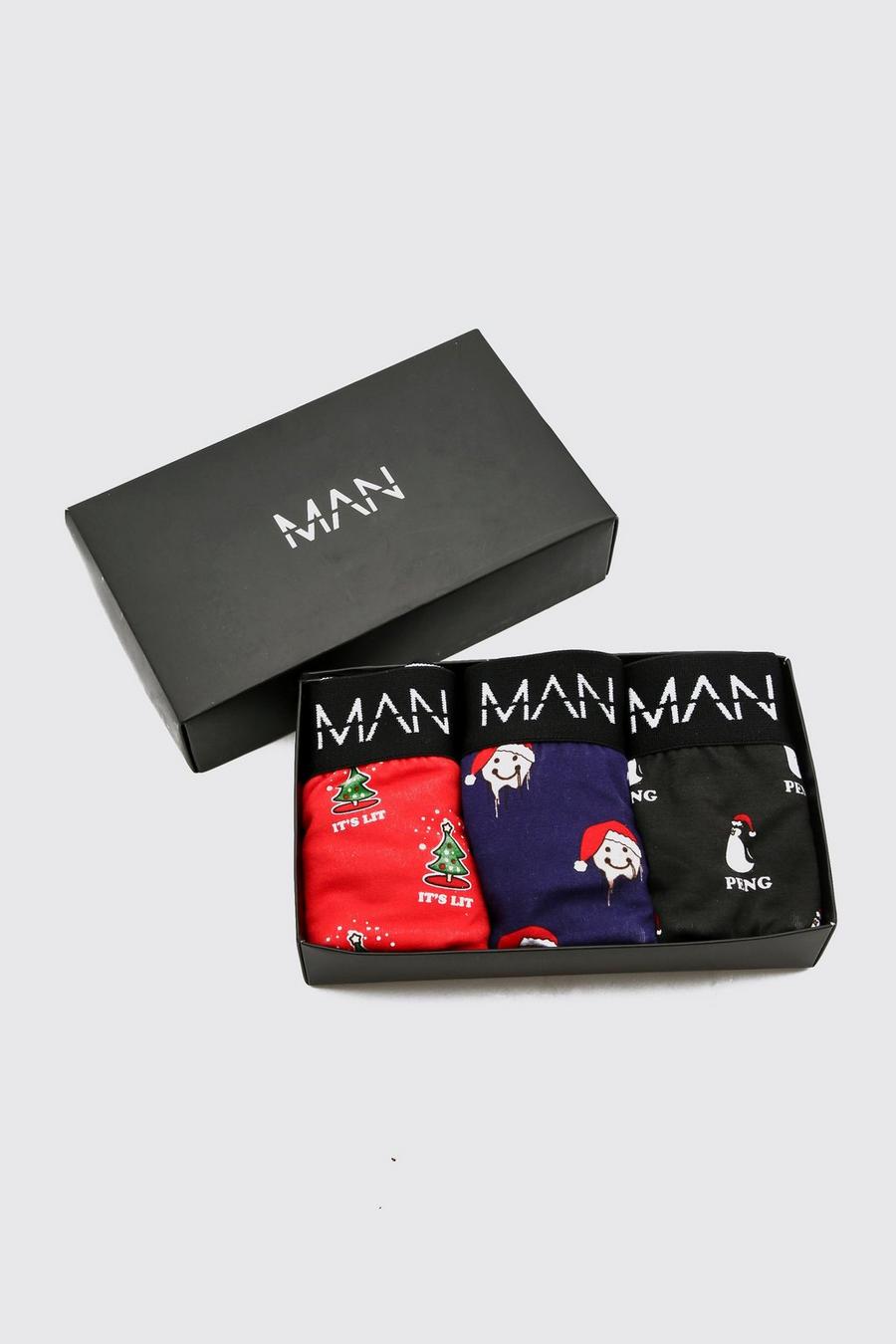 Multi MAN Mixed Christmas Gift Boxed Boxers image number 1