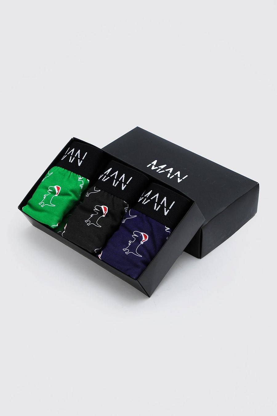 Multi MAN 3 Pack Dinosaur Gift Boxed Boxers image number 1
