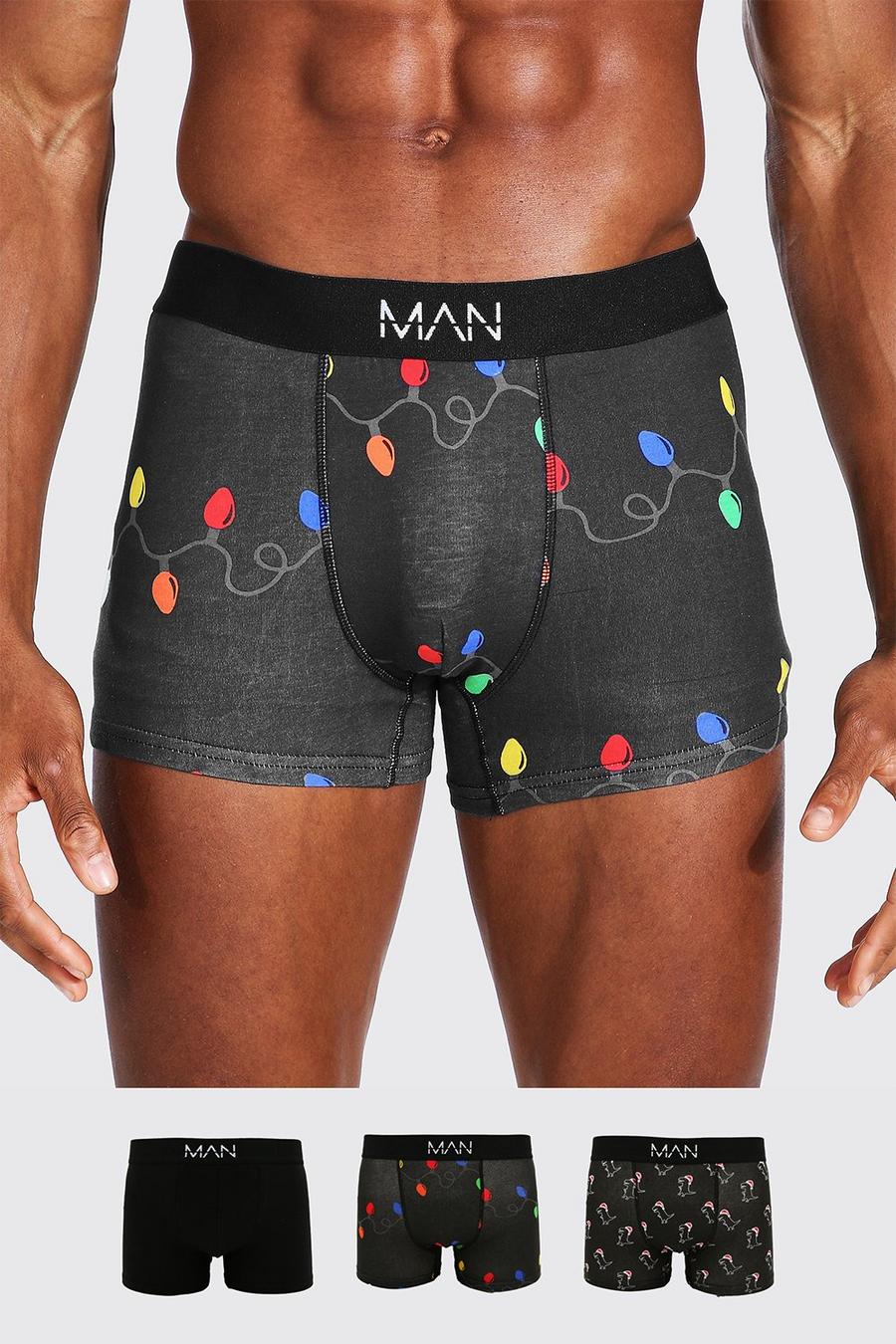 Black MAN 3 Pack Mixed Christmas Gift Boxed Boxers image number 1