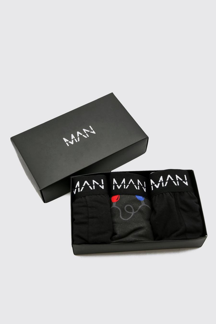 Black MAN 3 Pack Mixed Christmas Gift Boxed Boxers image number 1