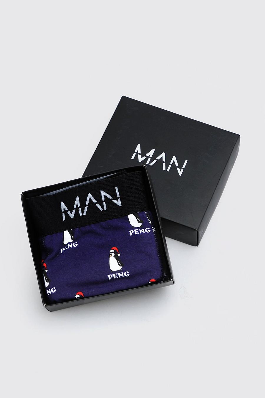 נייבי מארז שי של תחתוני בוקסר של MAN עם הדפס פינגווין image number 1