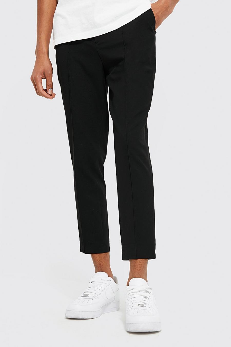Black Skinny Plain Tapered Smart Pants With Pintuck image number 1