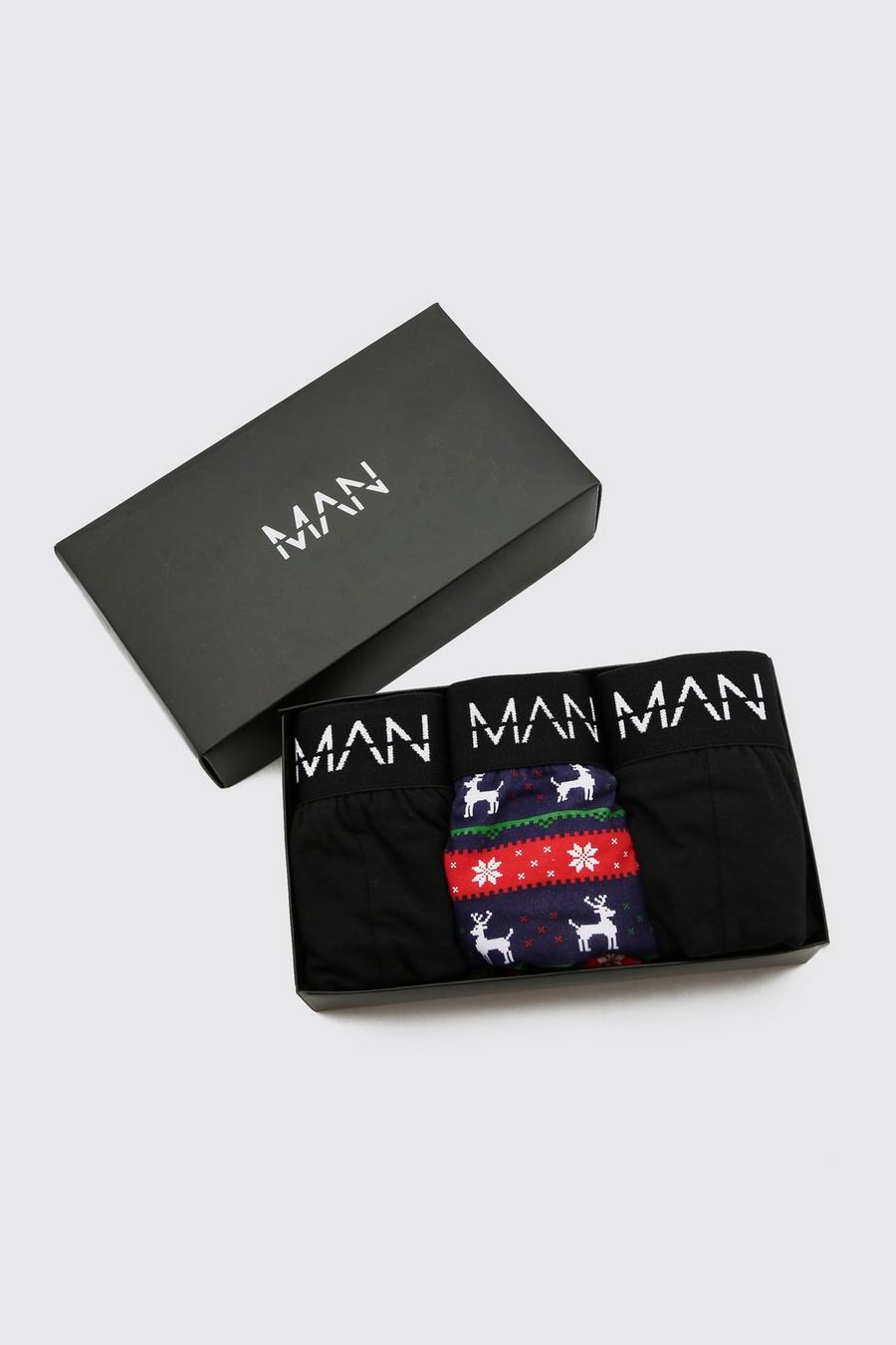 Multi MAN 3 Pack Mixed Christmas Gift Boxed Boxers image number 1