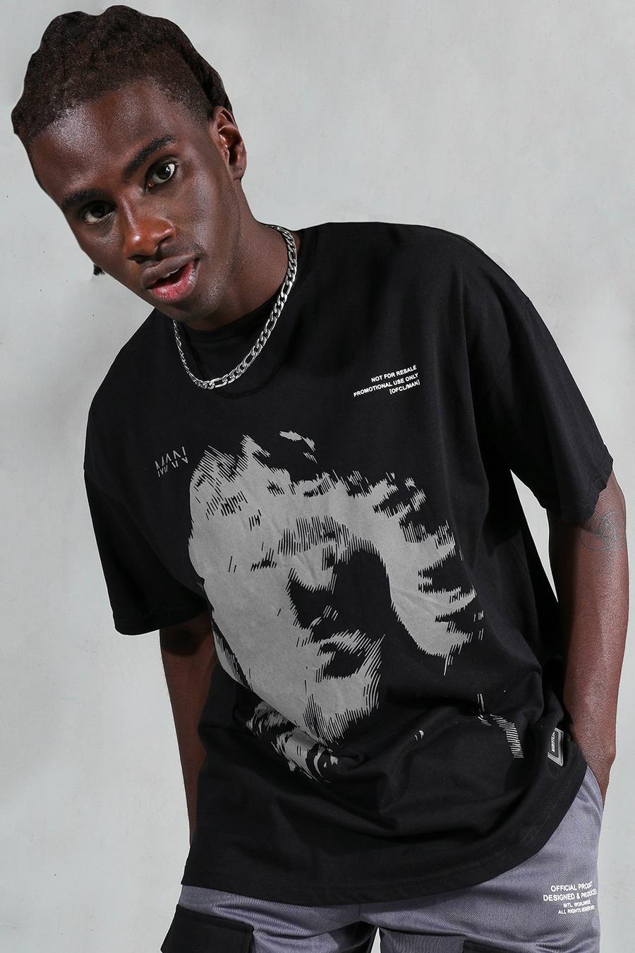 Camiseta ancha con estampado gráfico MAN, Negro image number 1