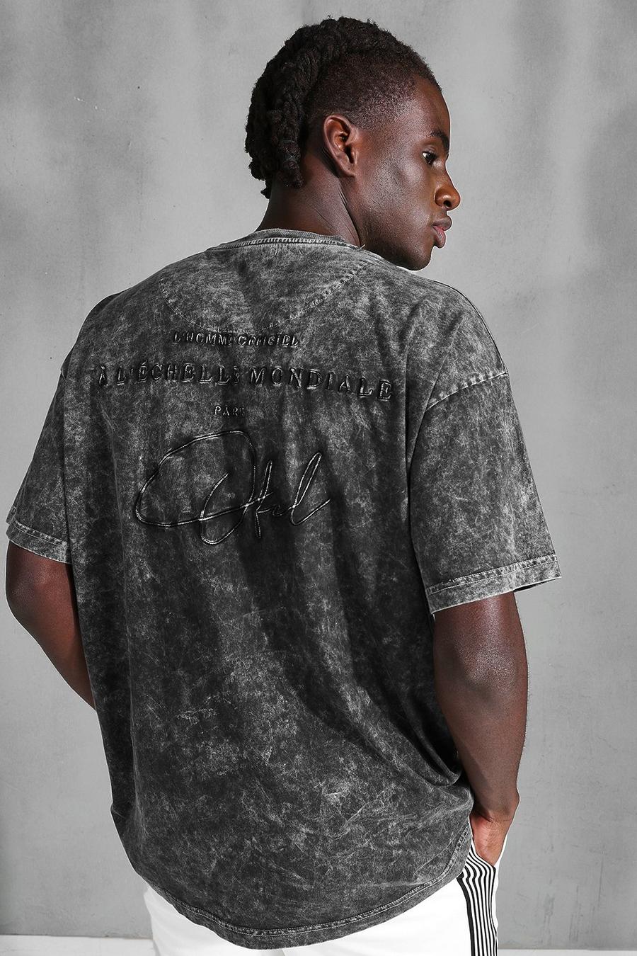 Charcoal Oversized Acid Wash Official Embroidered T-Shirt image number 1