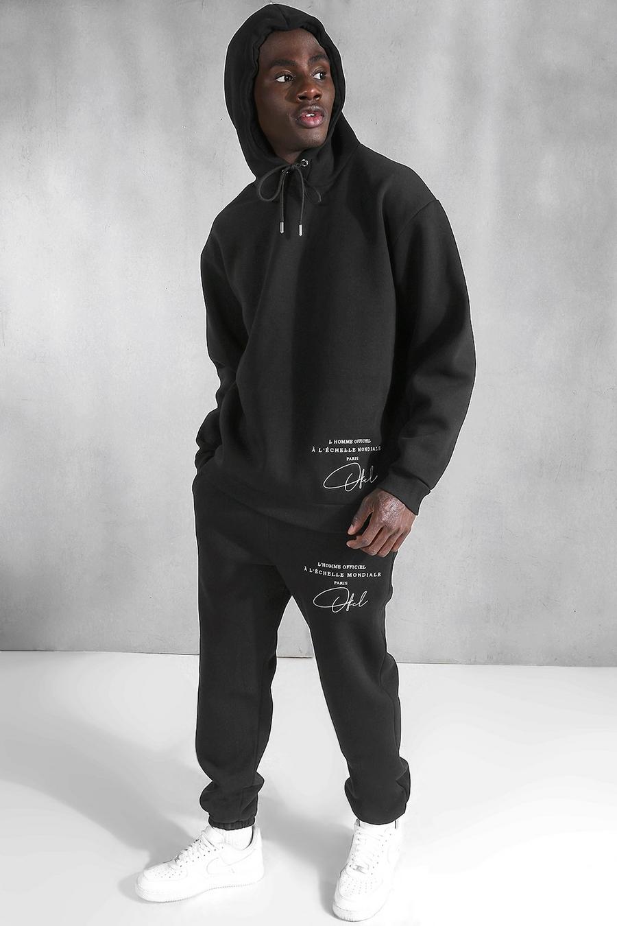 Black Oversized Official Embroidered Hooded Tracksuit image number 1