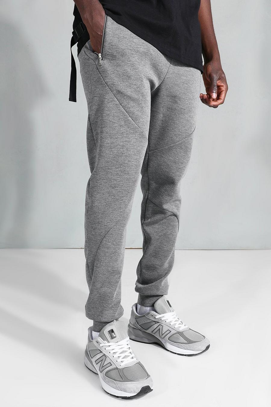Grey marl Joggers i skinny fit med sydda paneler och dragkedjor image number 1
