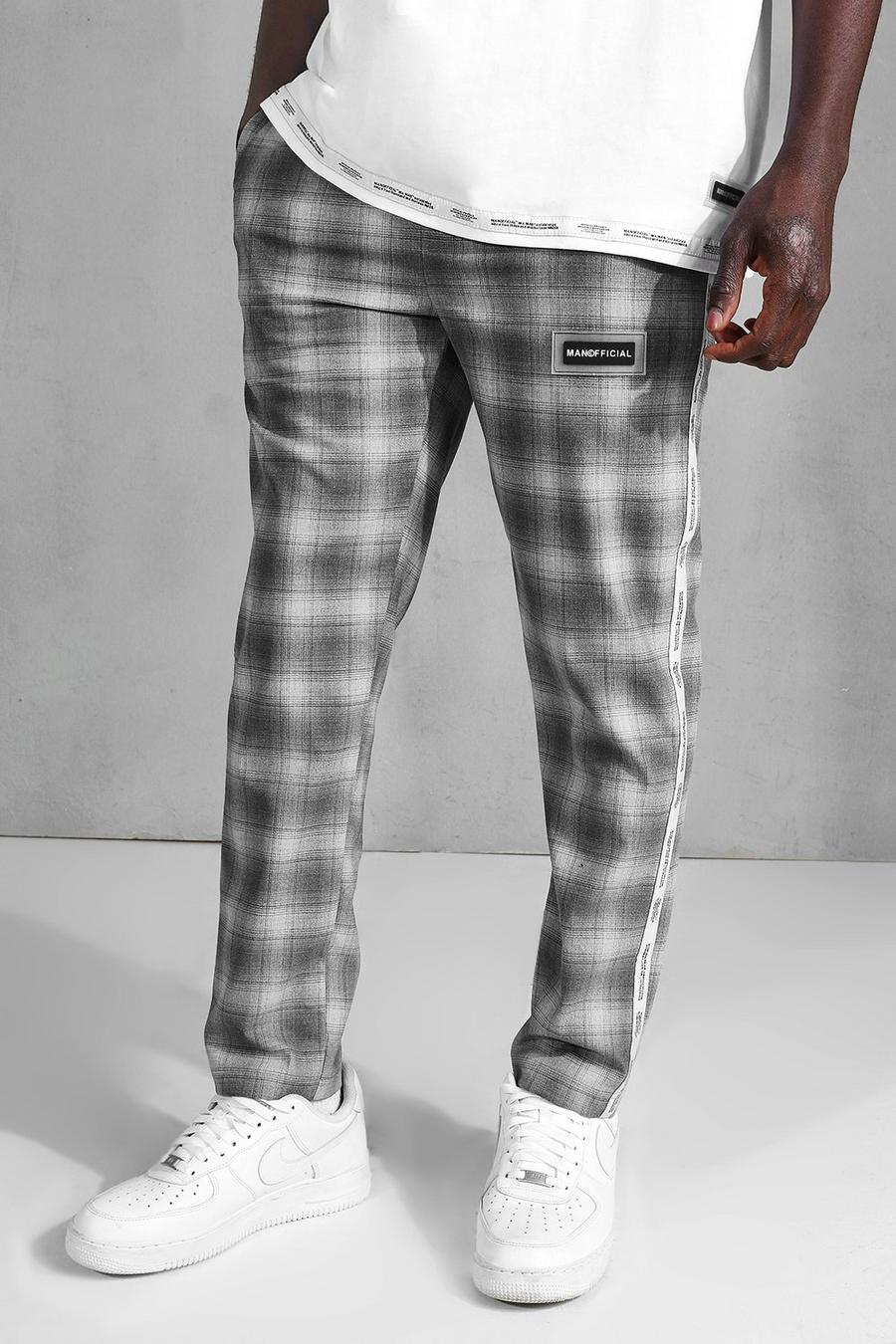 אפור מכנסי ריצה קרופ אלגנטיים בגזרת סקיני עם הדפס משבצות וסרט בצד image number 1