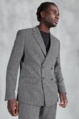 Grey Slim Herringbone Double Breasted Suit Jacket