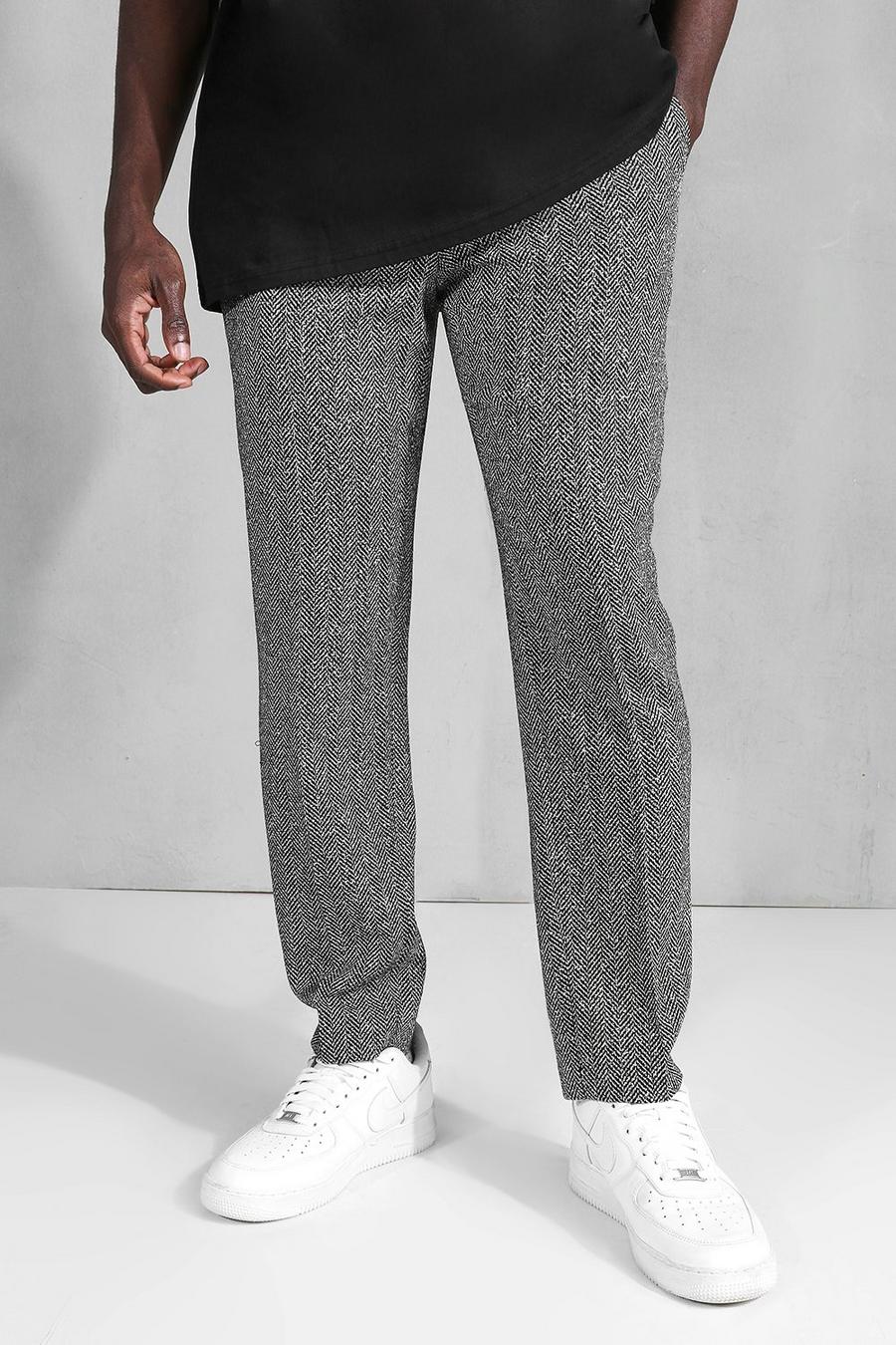 Grey Slim Fit Herringbone Pantalons image number 1