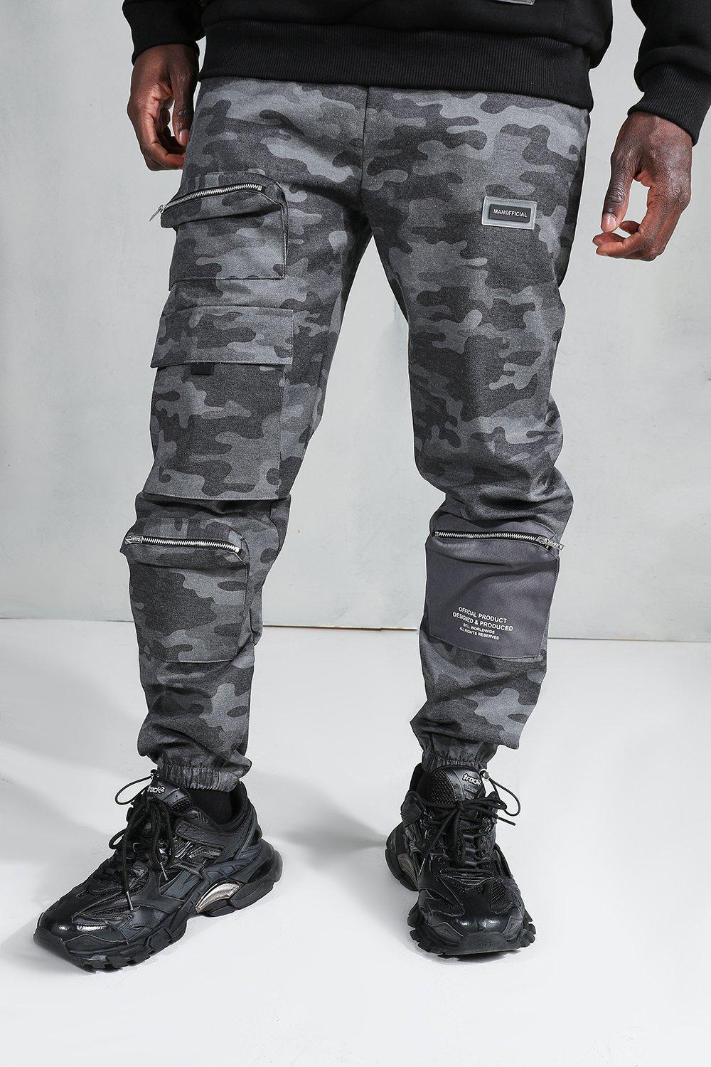 mens black camo trousers