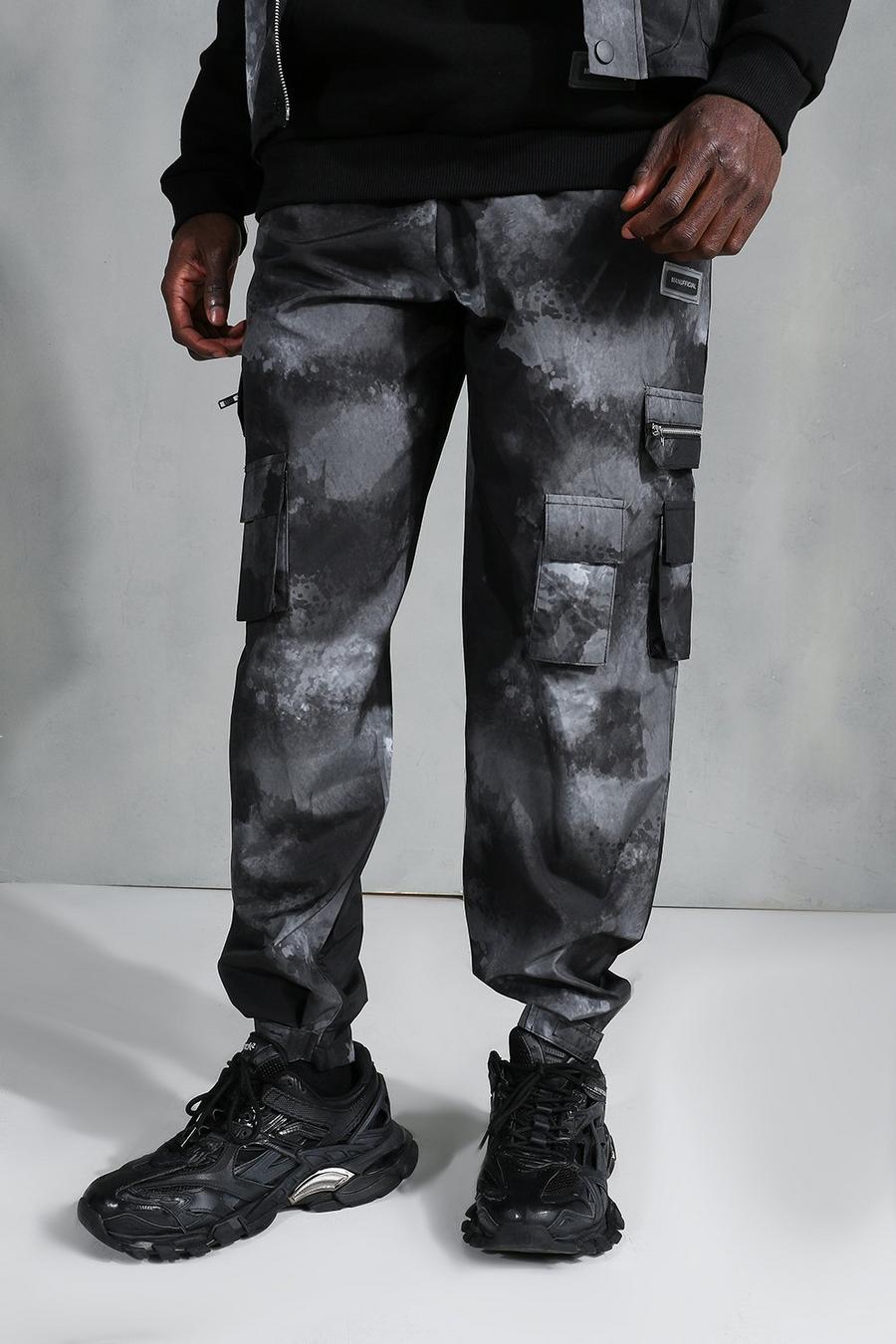 Black Printed Shell Cargo Pants image number 1