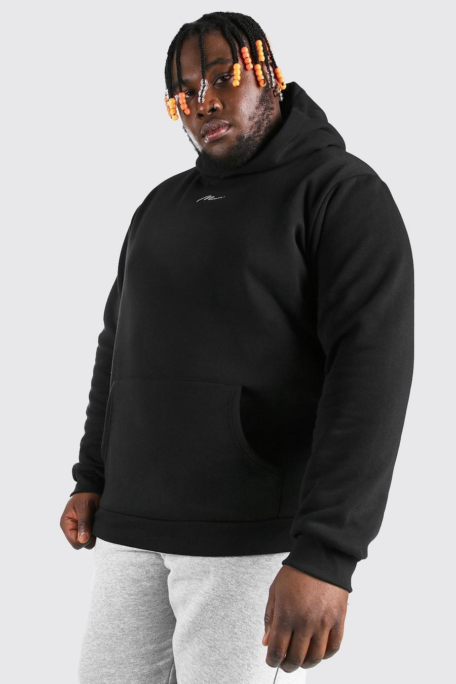 Sudadera con capucha gruesa con firma MAN talla Plus, Negro image number 1