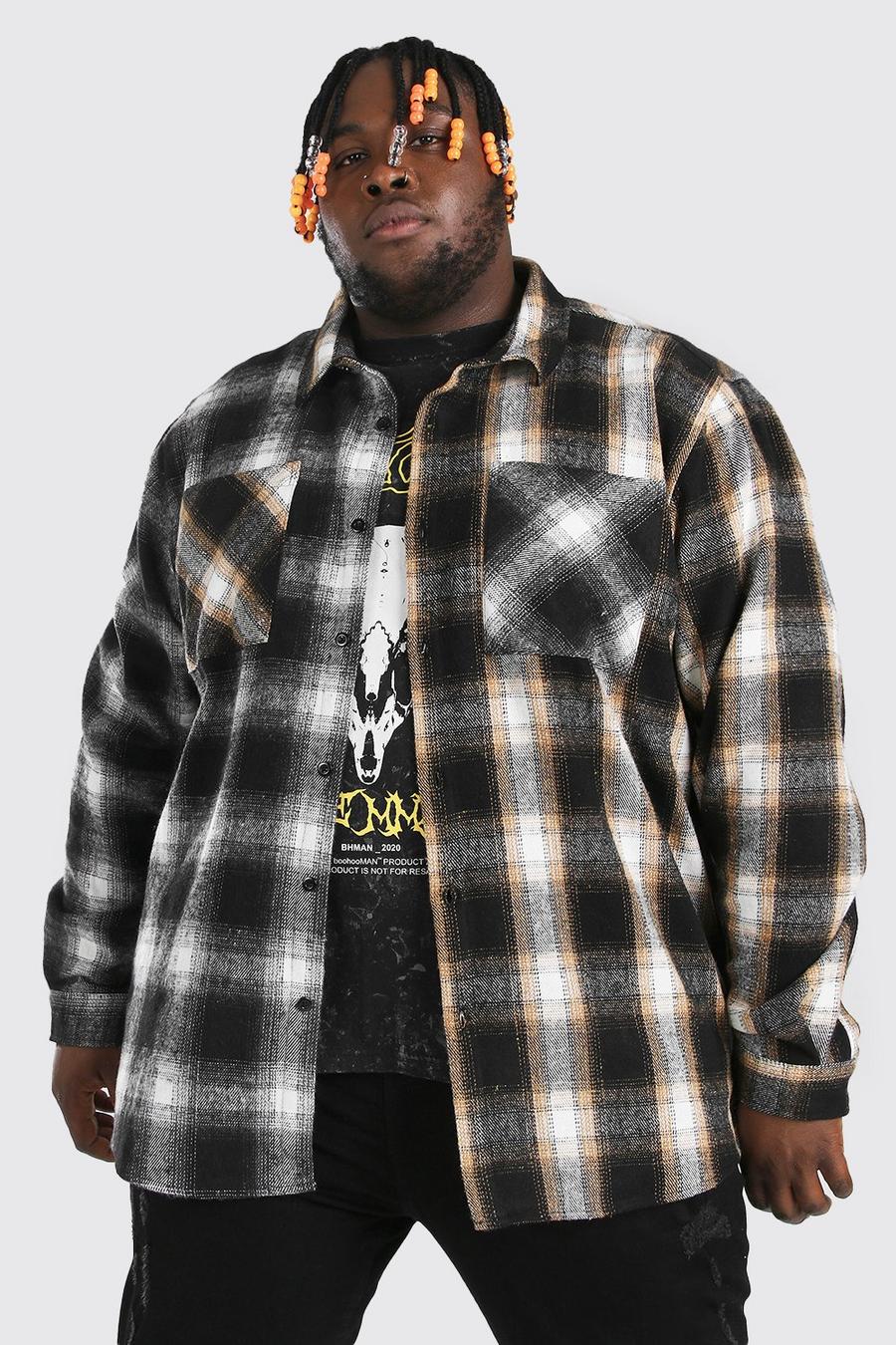 Brown Plus Size Contrast Flannel Shirt image number 1