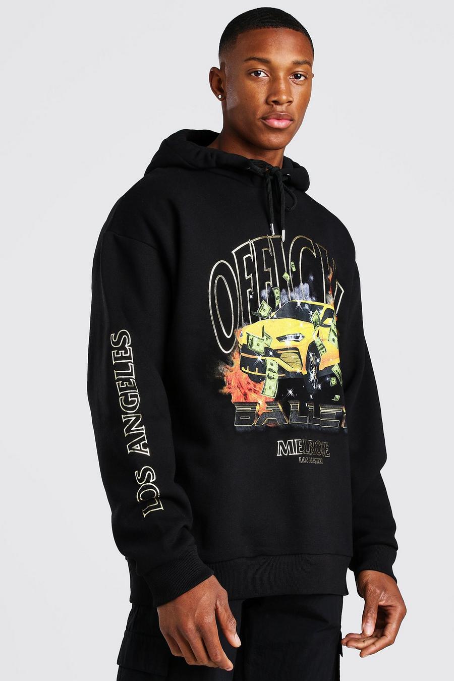 Black Official Oversize hoodie med folietryck och bil image number 1