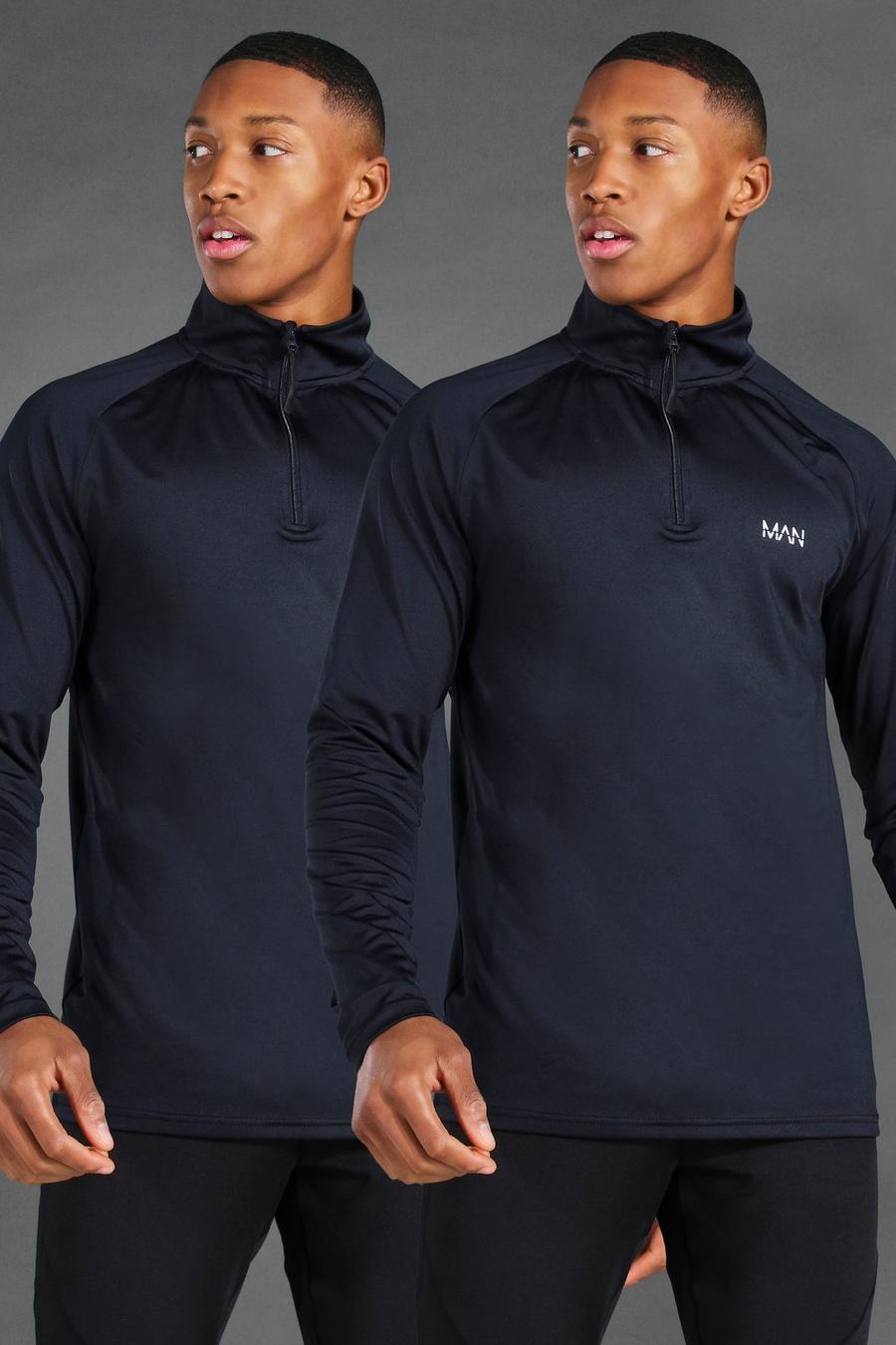 Black MAN Active Tröjor med kort dragkedja och hög hals (2-pack) image number 1