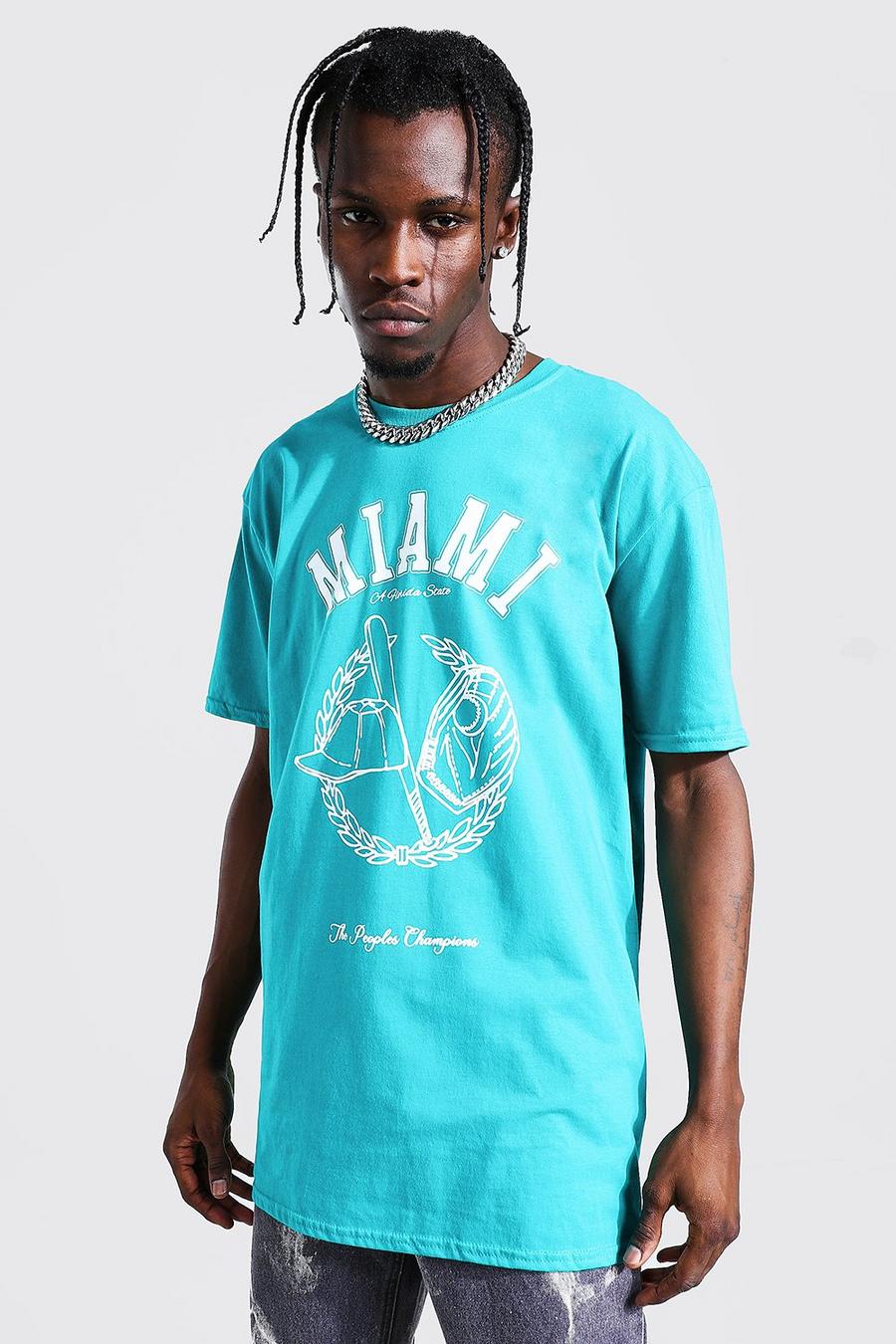 T-shirt oversize stile baseball con stampa “Miami”, Foglia di tè image number 1
