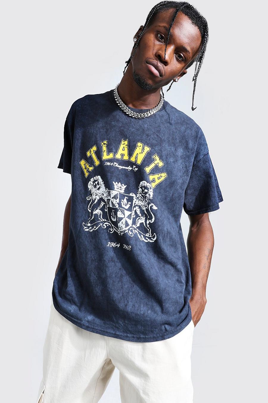 Charcoal "Atlanta" Oversize stentvättad t-shirt med tryck image number 1