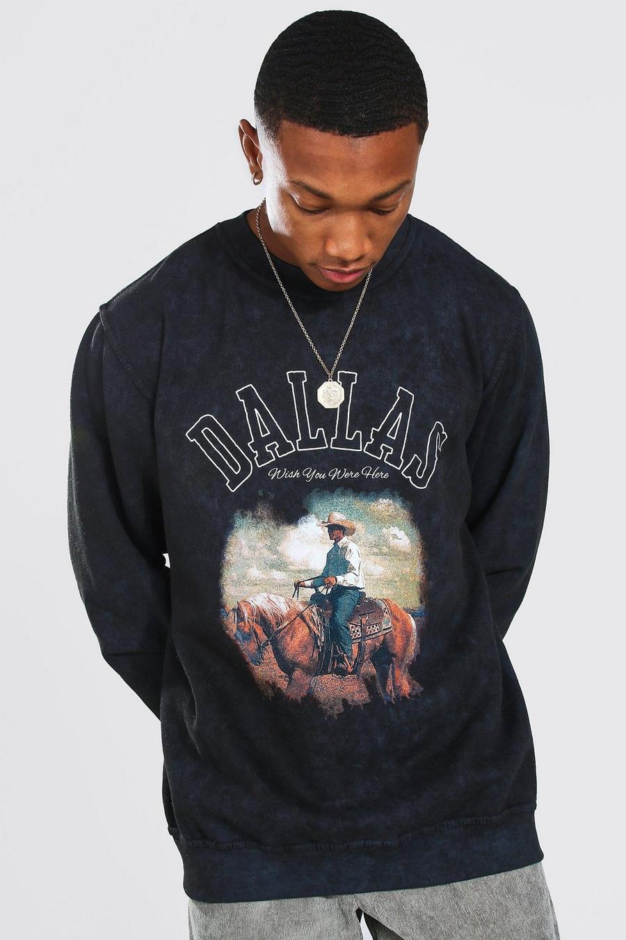 Charcoal "Dallas" Oversize sweatshirt med stentvättad effekt image number 1