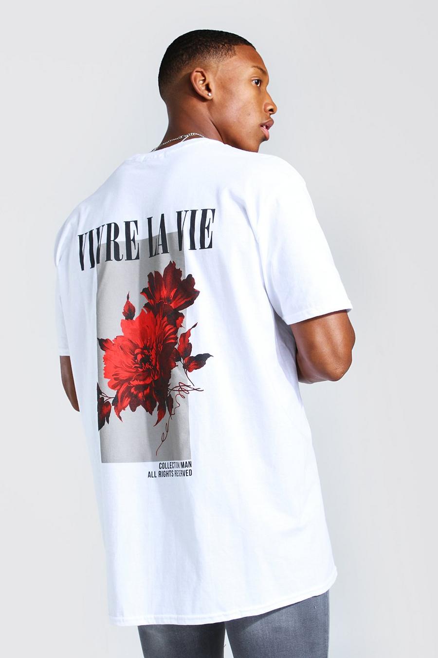 White vit Oversize t-shirt med blommor på ryggen image number 1