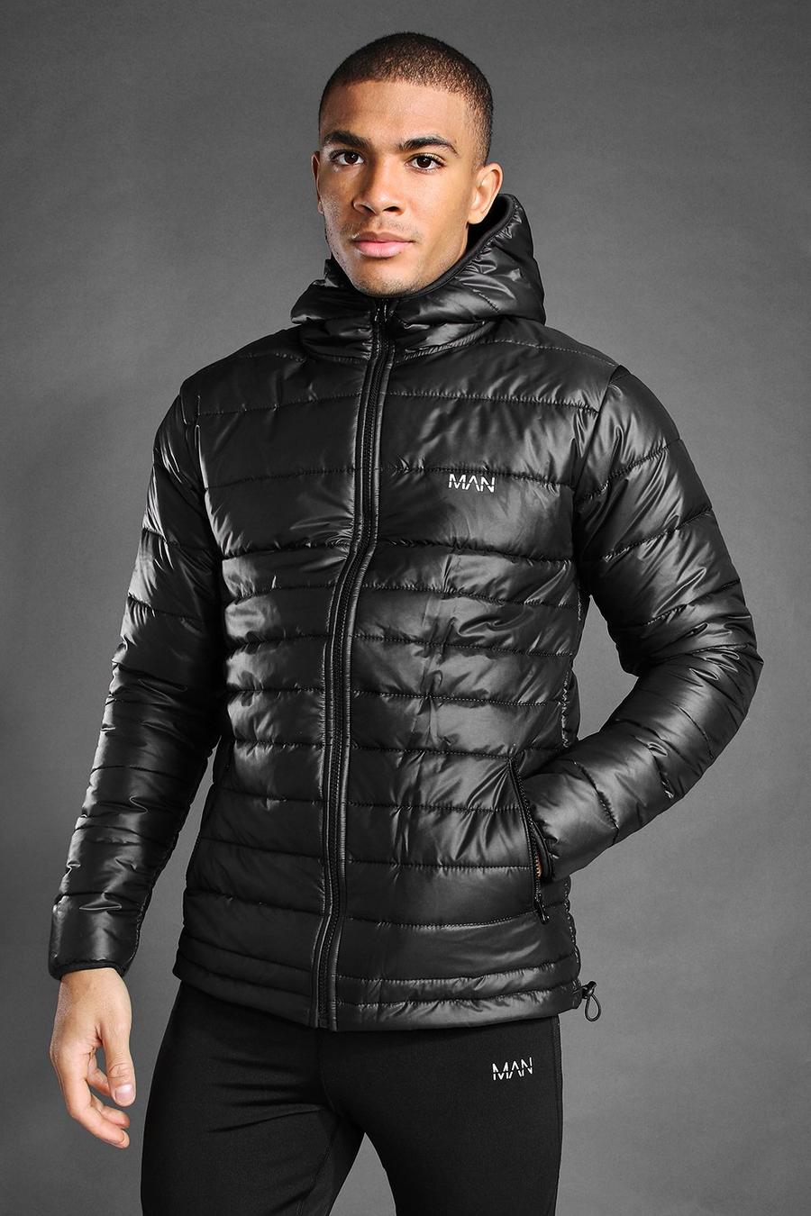 Black MAN Active Hooded Puffer Jacket image number 1