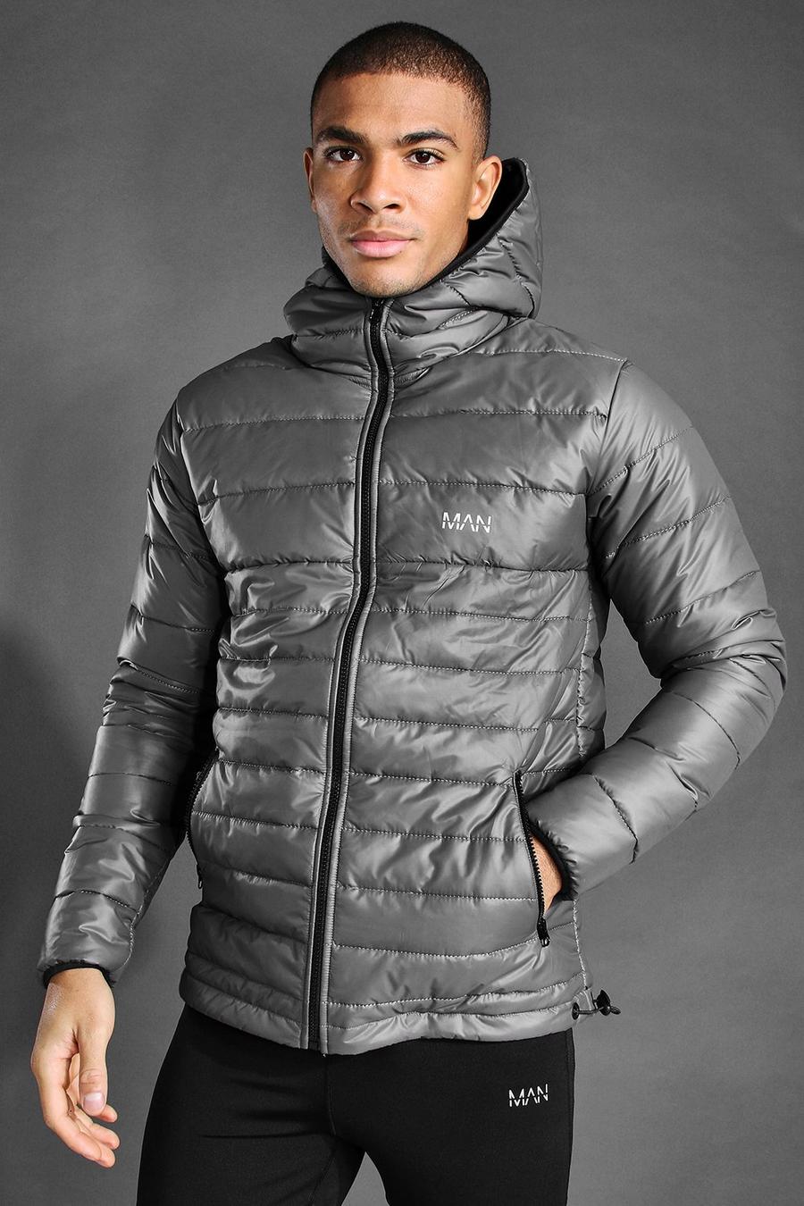 Grey MAN Active Hooded Puffer Jacket image number 1