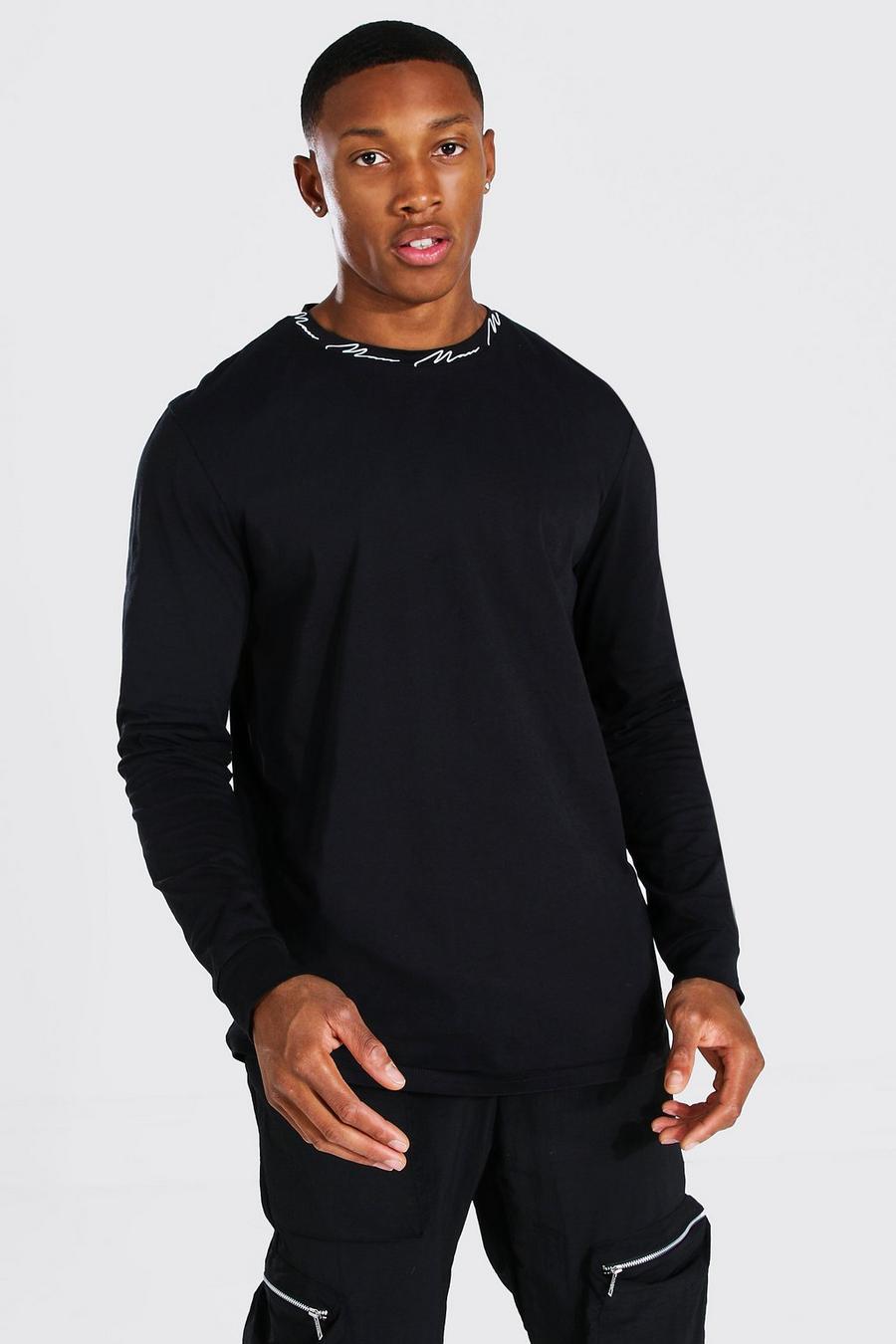 Black Man Signature Långärmad t-shirt med mönstrad halsmudd image number 1