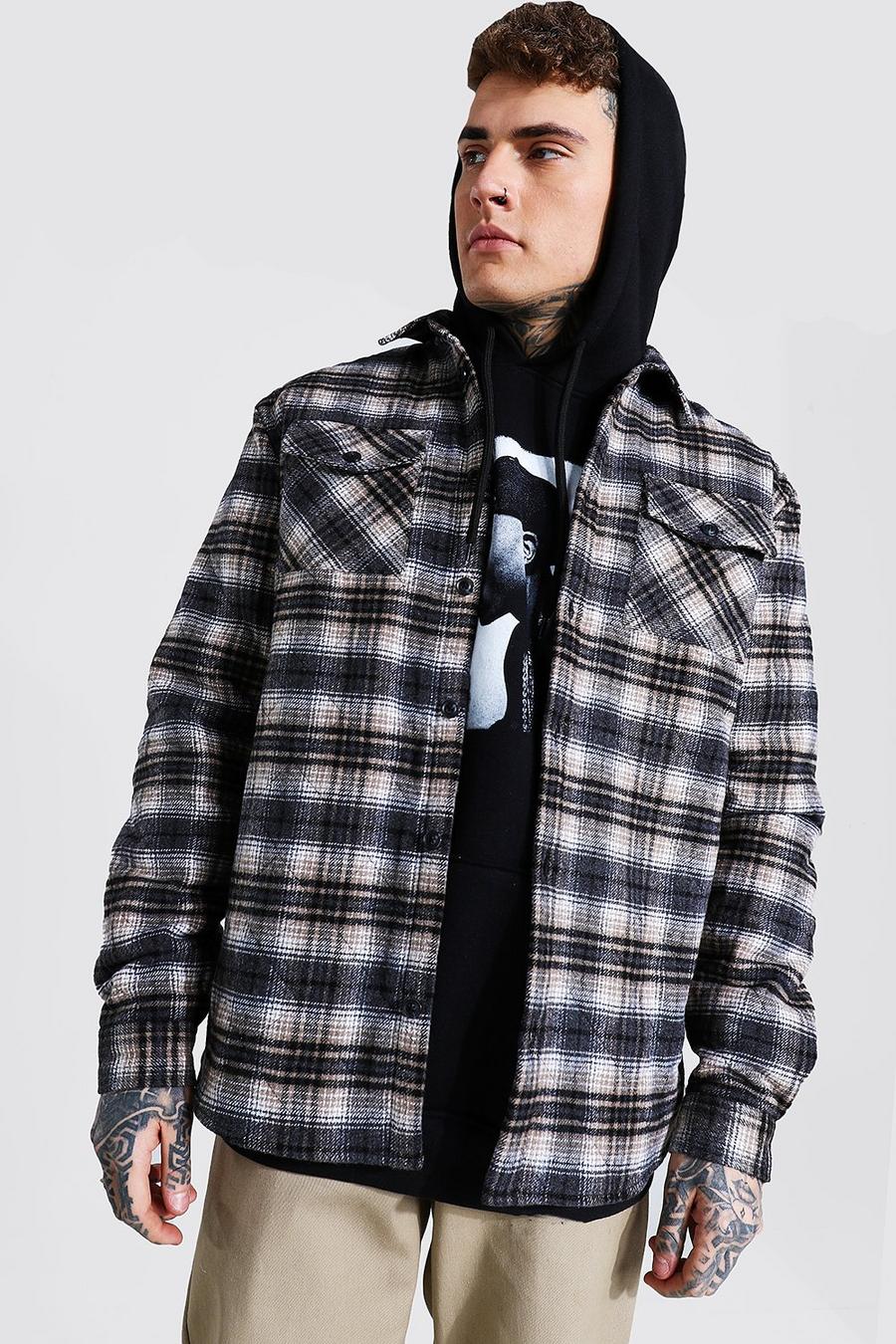 Brown Quilted Utility Check Overshirt image number 1