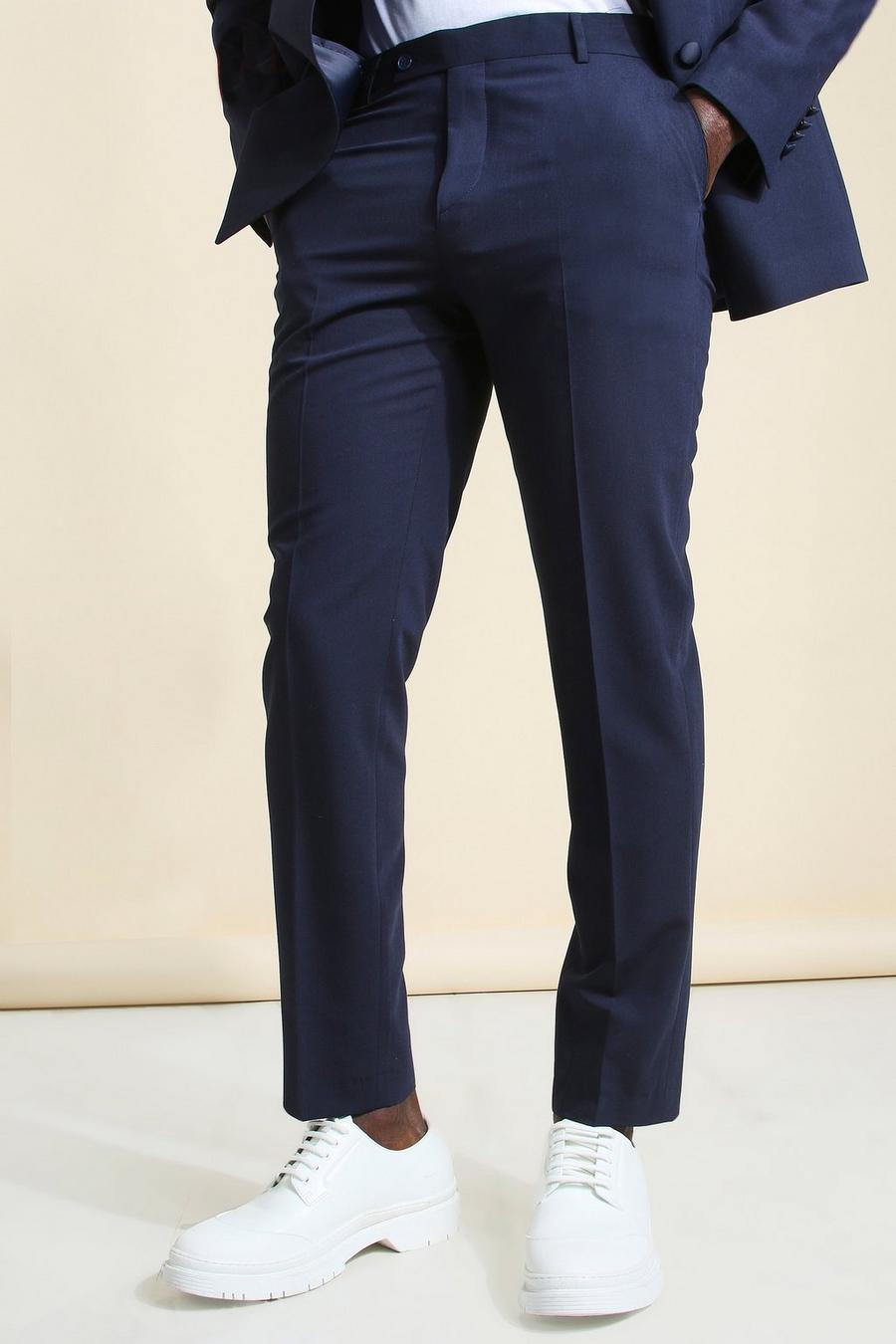 נייבי מכנסי חליפה קרופ סופר סקיני עם הדפס משבצות מיקרו image number 1