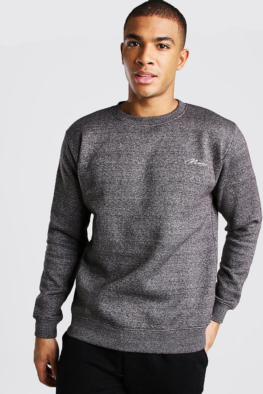 פחם סוודר בשילוב צבעים עם חתימת Man רקומה image number 1