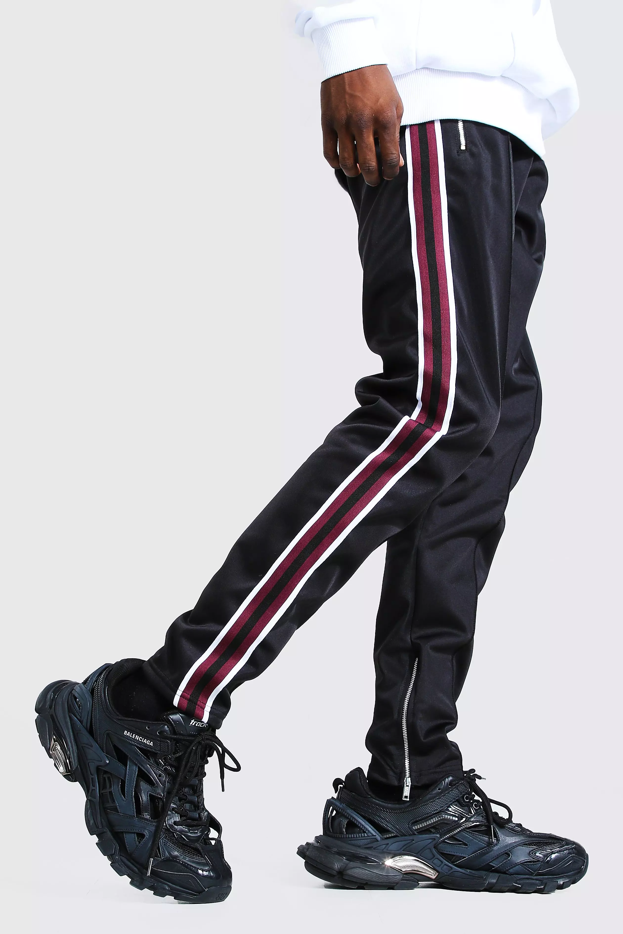 SIDE STRIPE NYLON JOGGING PANTS - Black