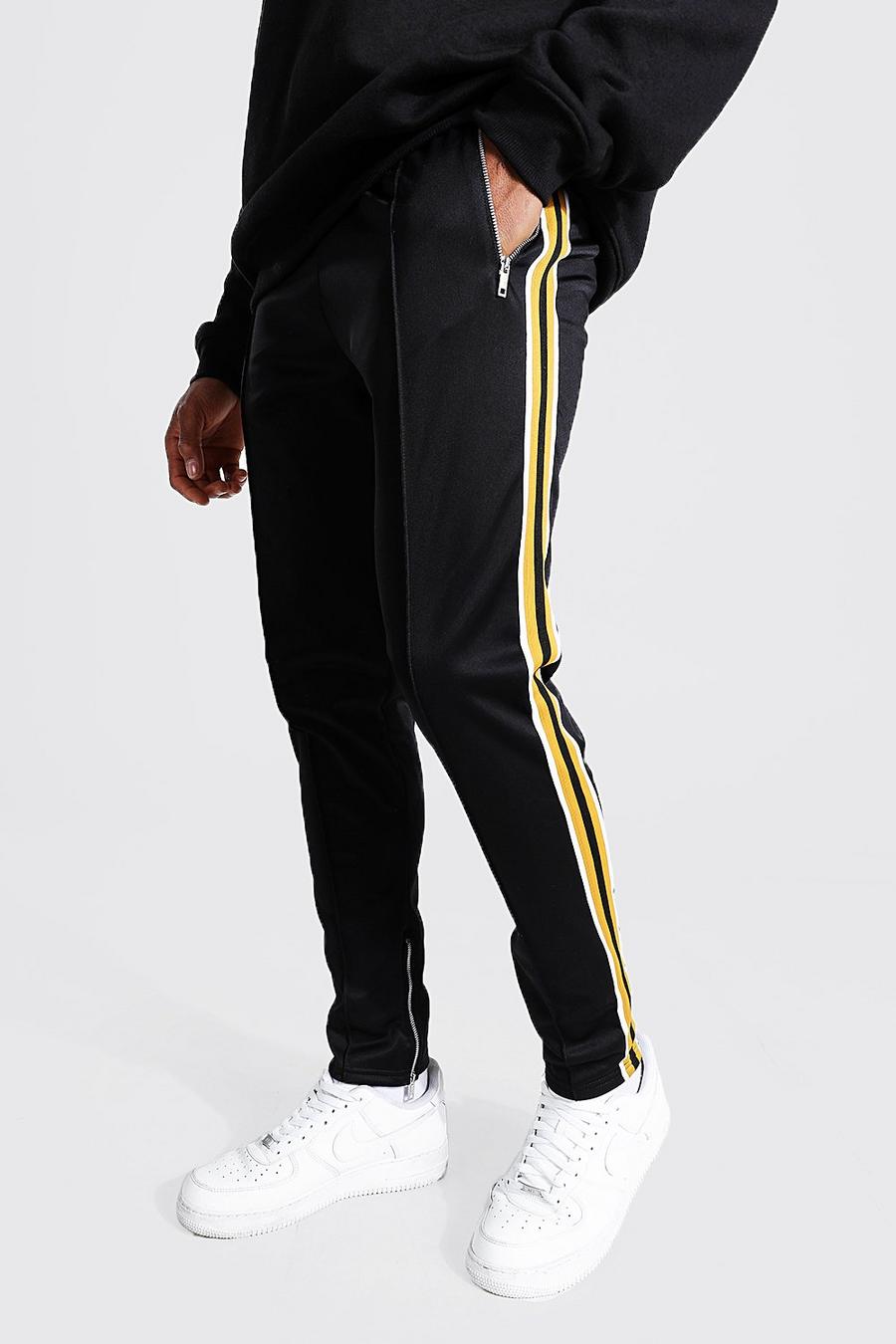 Pantalones de deporte Skinny de tricot de pinza con cinta lateral, Negro image number 1