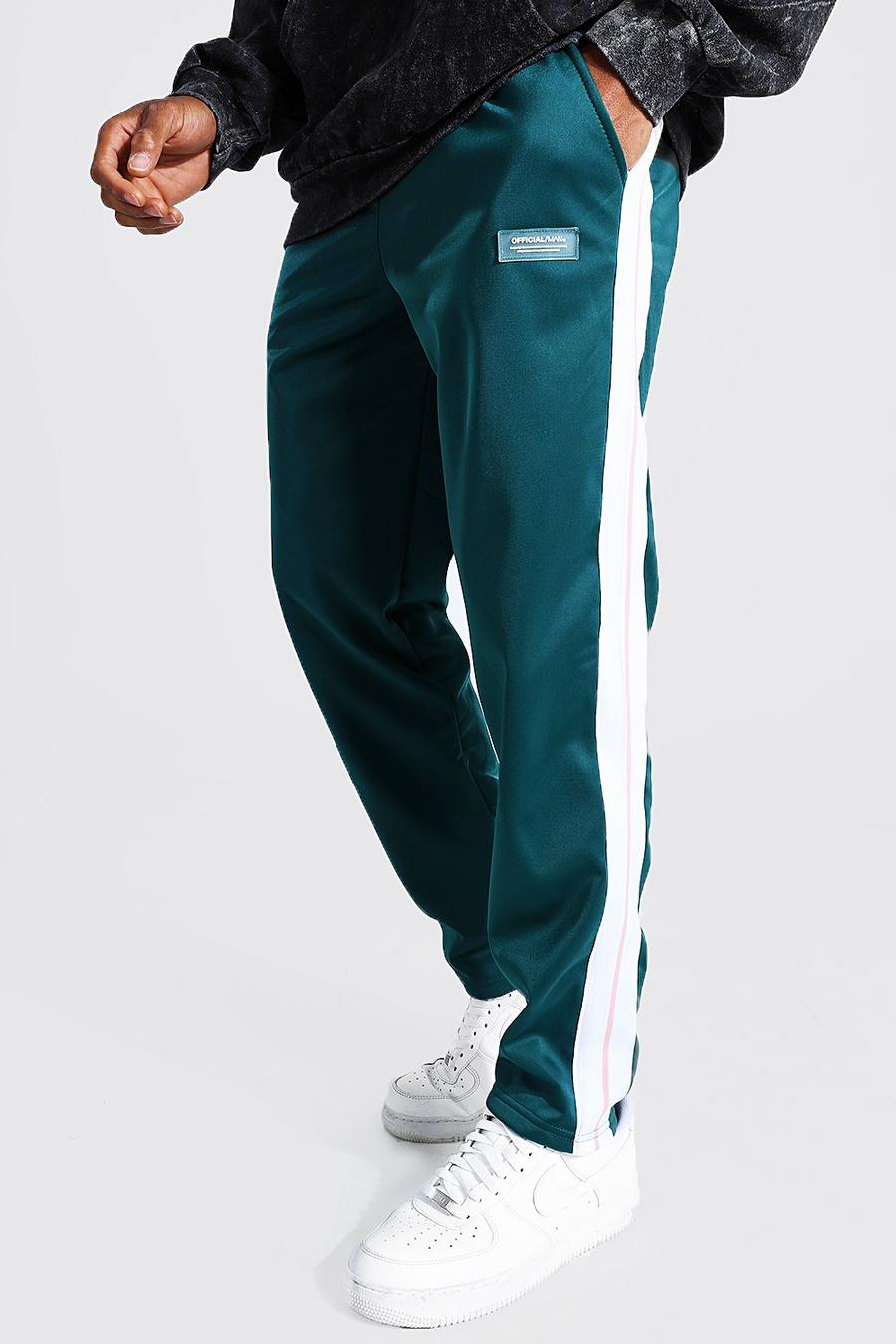 Pantalón deportivo de tejido por urdimbre holgado con franja lateral, Teal image number 1